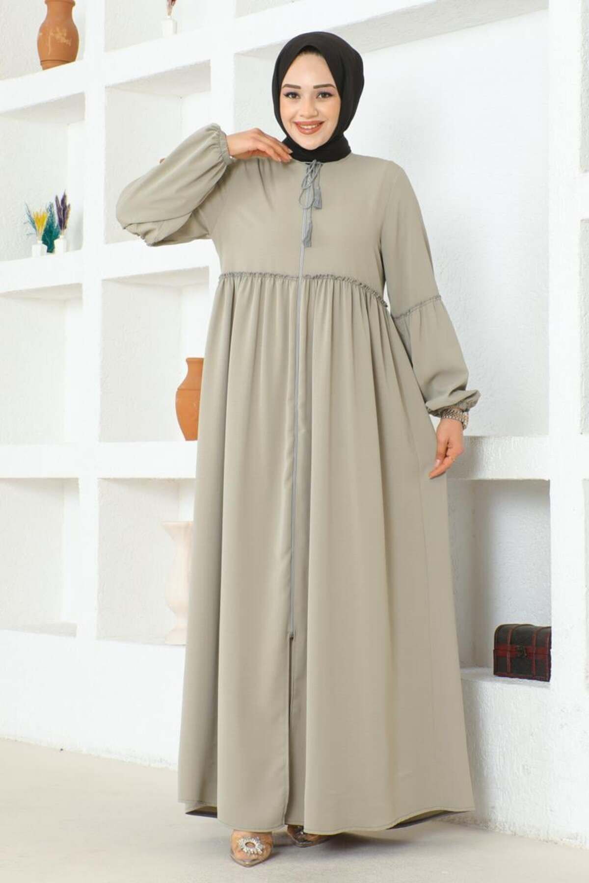 Balon Kollu Jessica Krep Ferace  GRİ