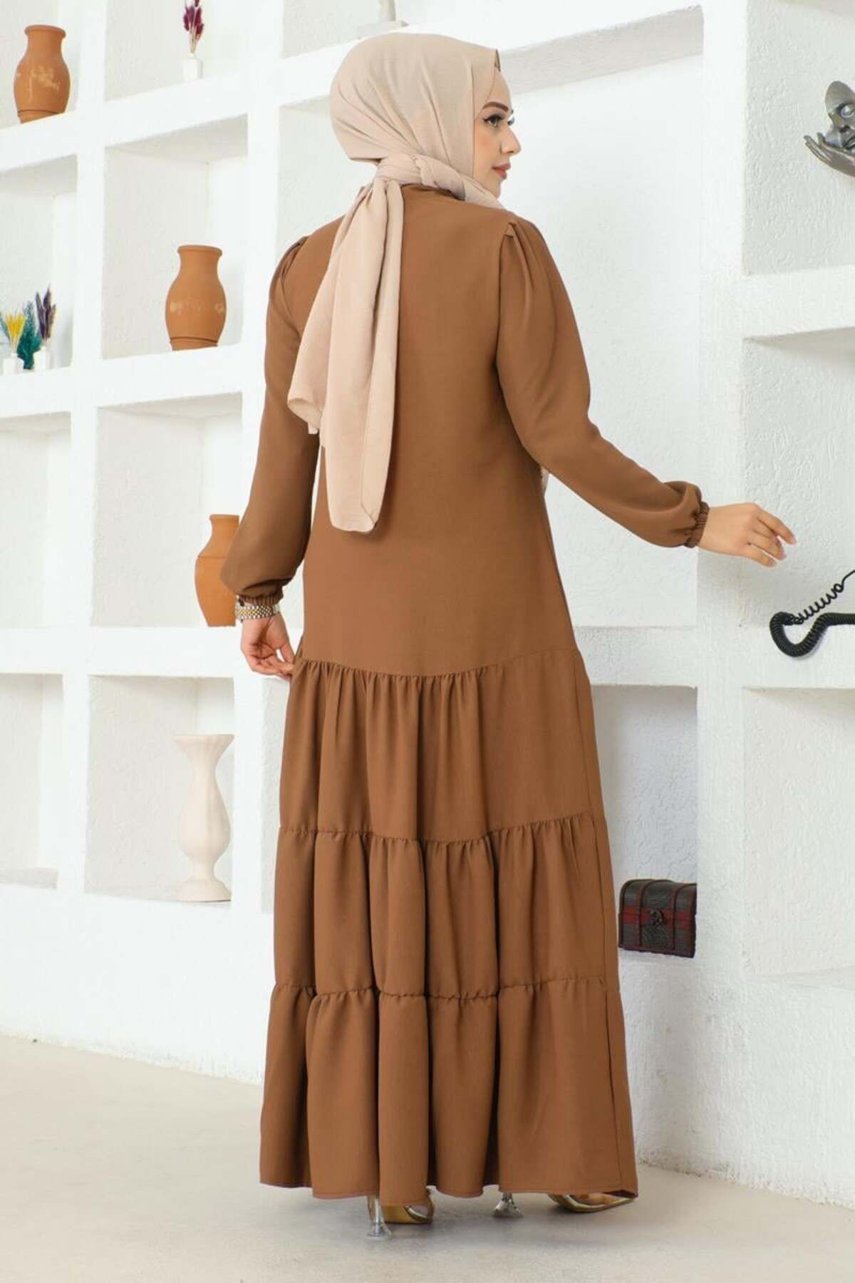 Eteği Katlı Jessica Krep Ferace KAHVERENGİ