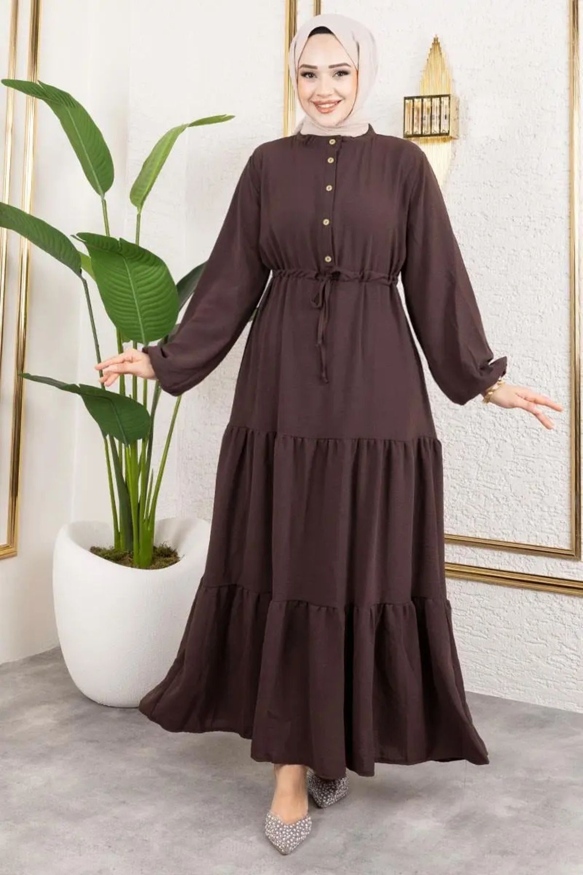 Afra Bağcık Detaylı Elbise KAHVERENGİ