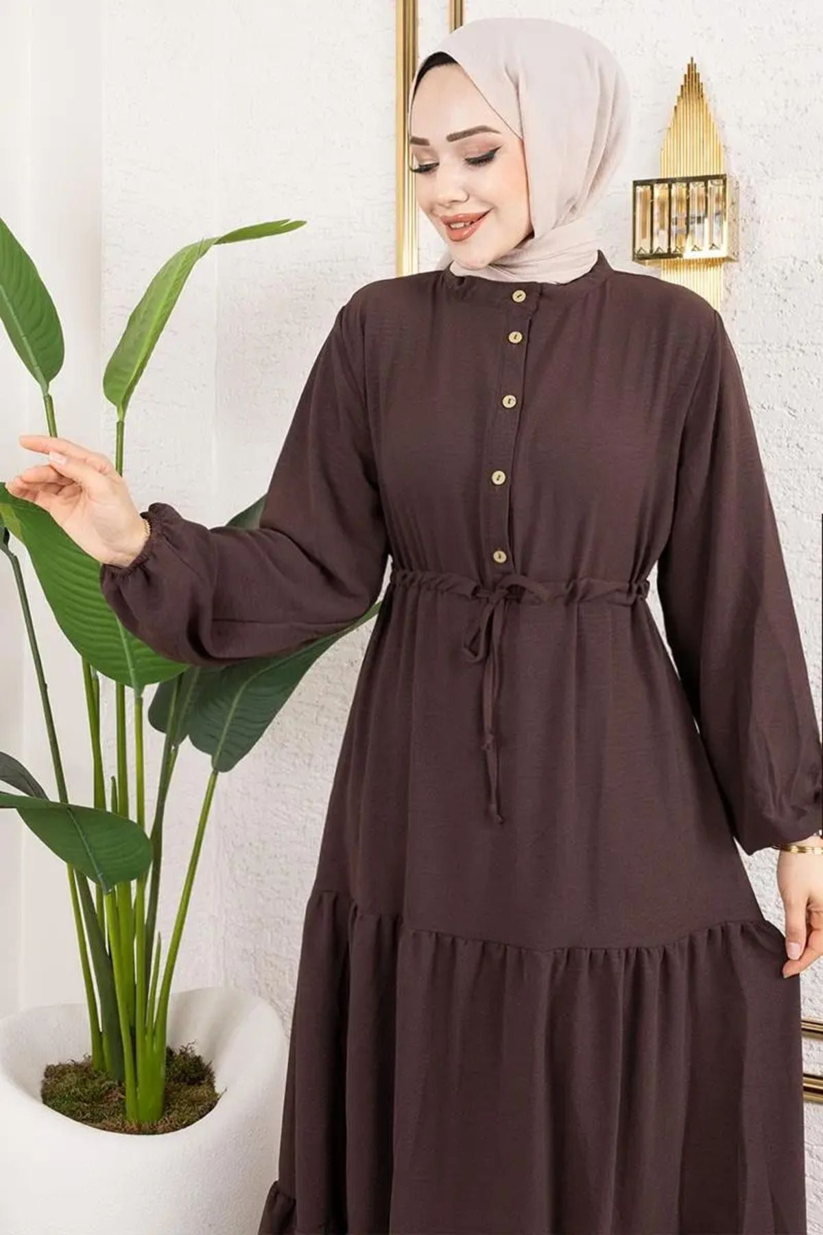 Afra Bağcık Detaylı Elbise KAHVERENGİ