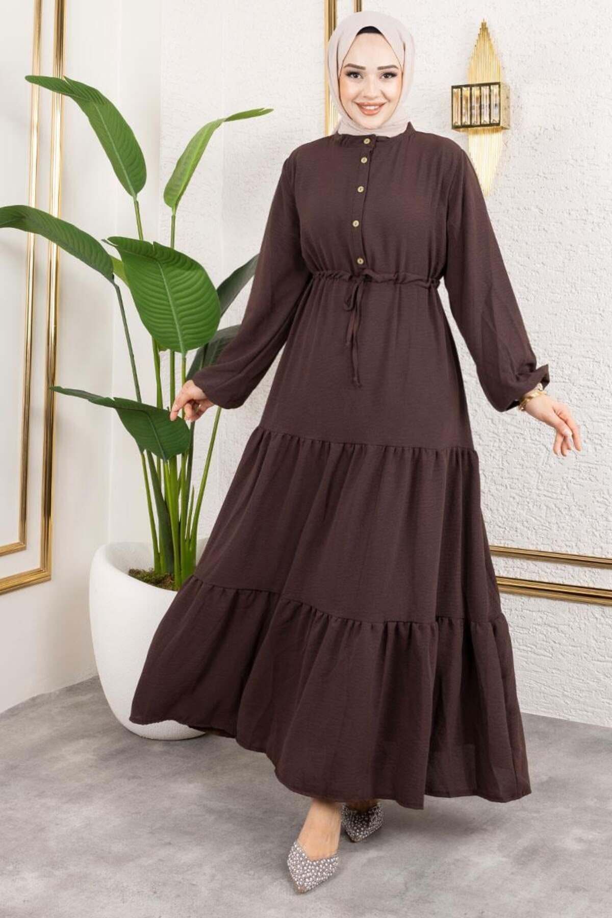 Afra Bağcık Detaylı Elbise KAHVERENGİ