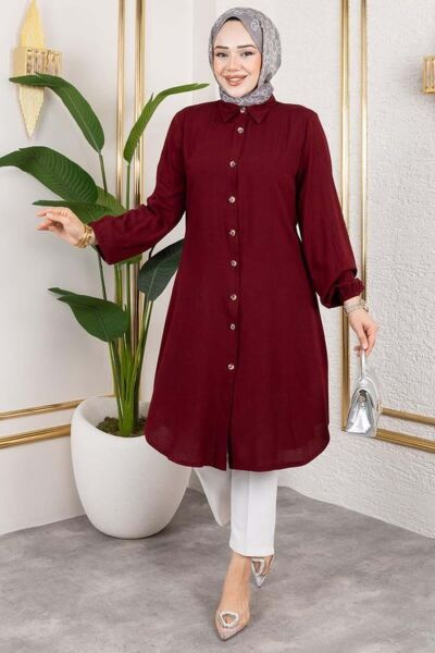 Manşeti Lastikli Viskon Tunik BORDO