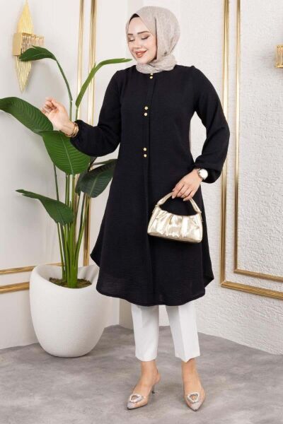 Düğme Detaylı Aerobin Tunik SİYAH