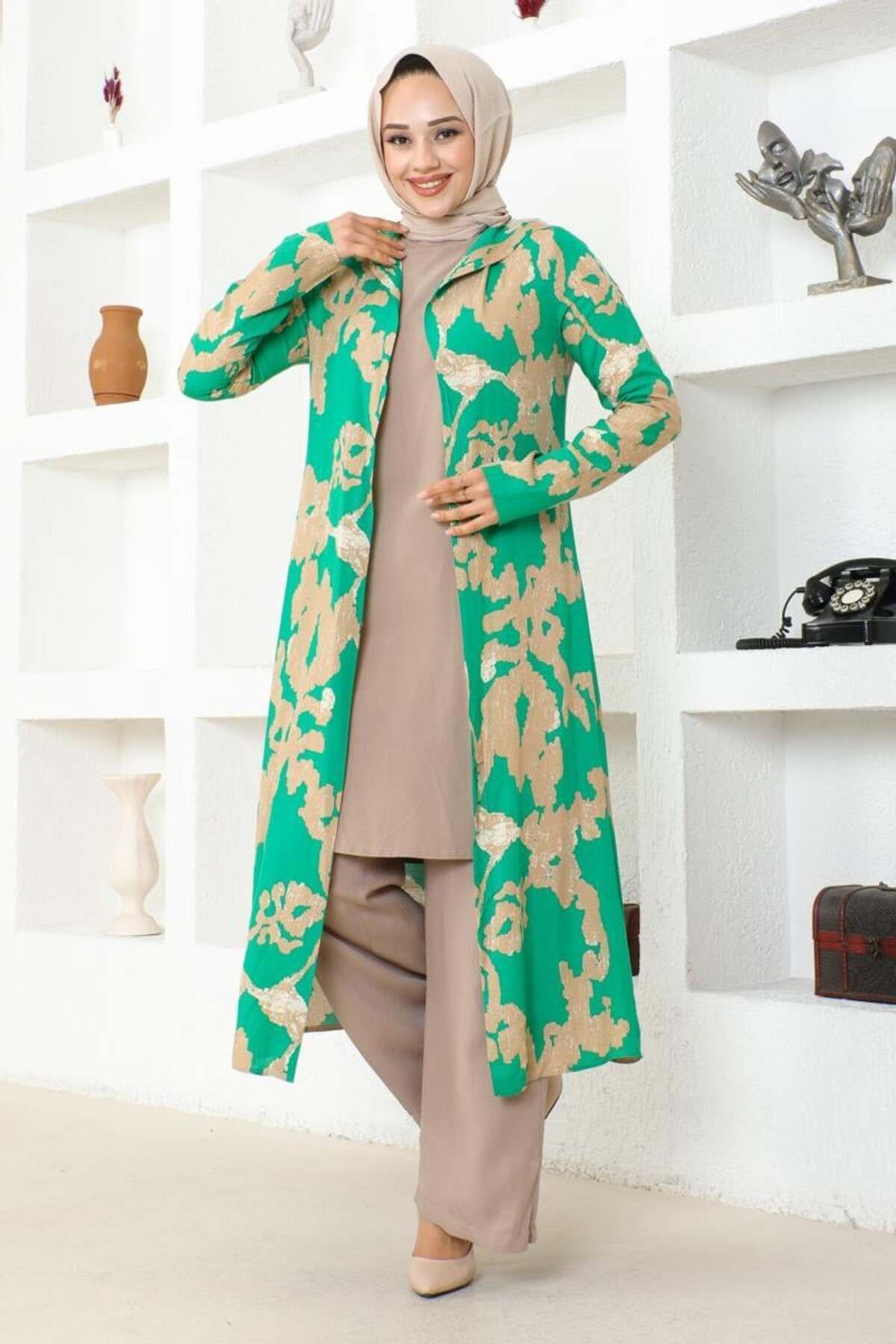 Desenli Üçlü Takım  YEŞİL