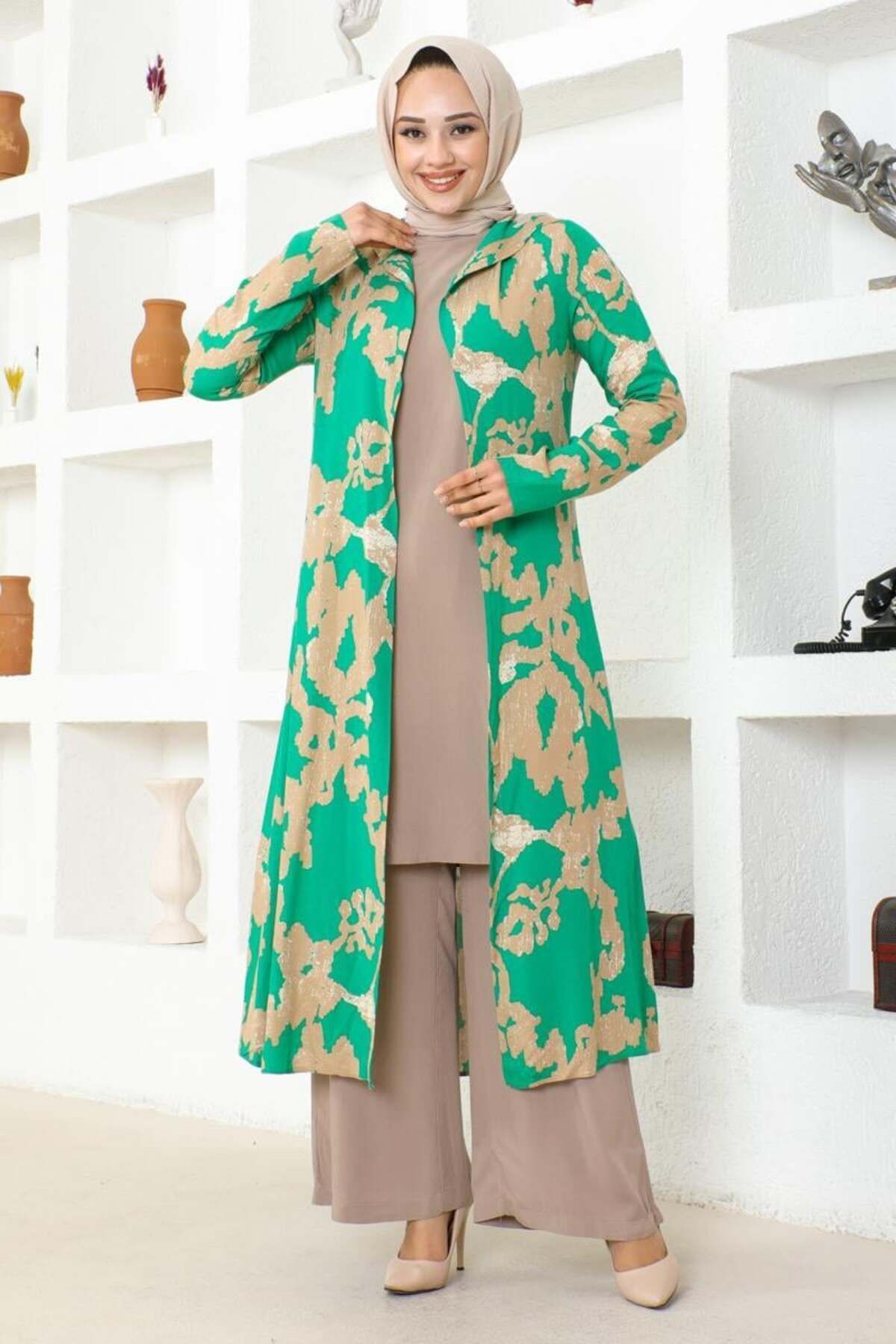 Desenli Üçlü Takım  YEŞİL