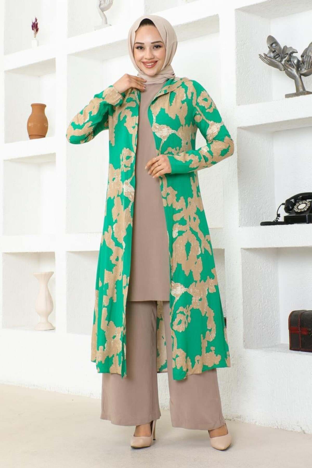 Desenli Üçlü Takım  YEŞİL