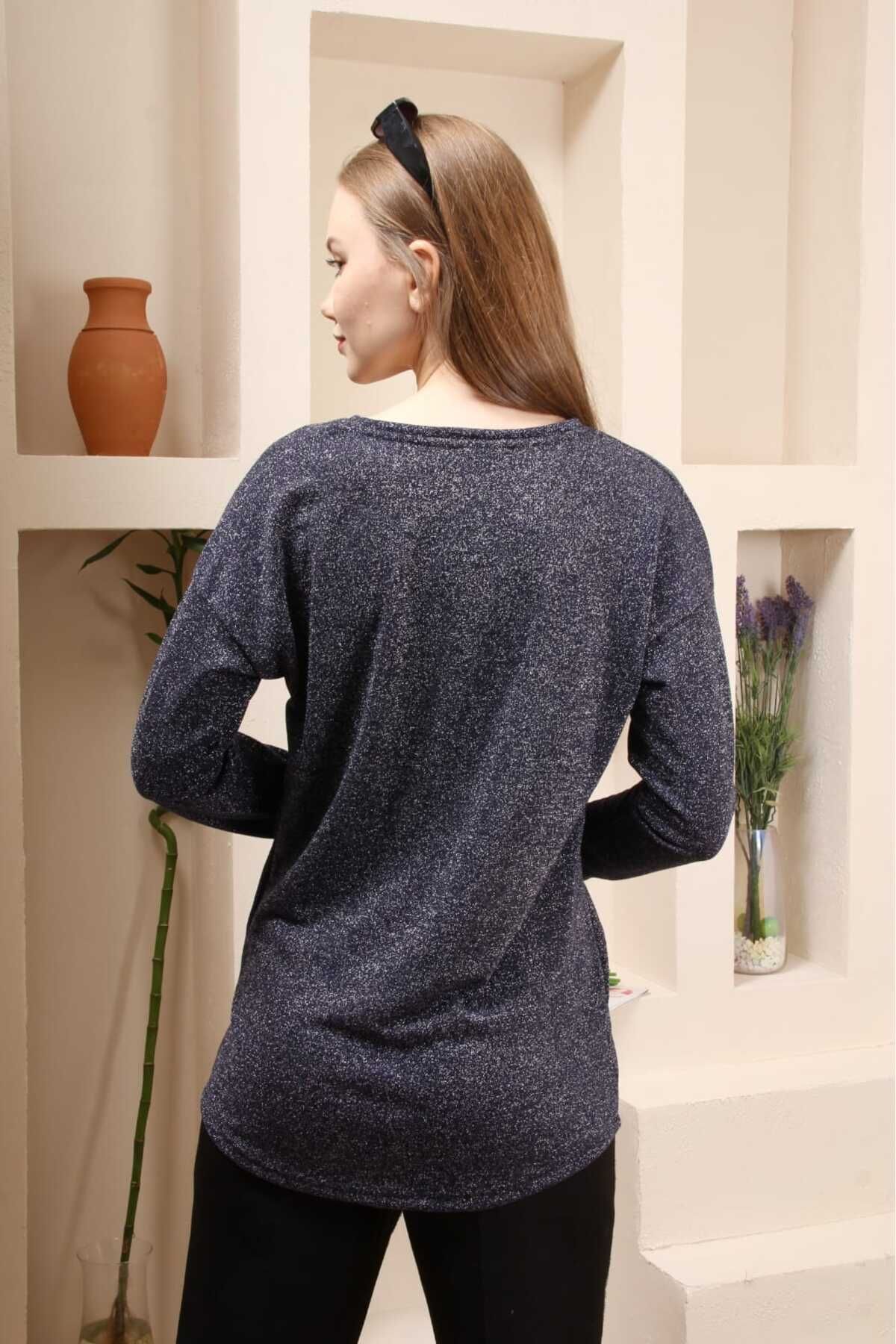 Simli v yaka pamuklu şık bulüz