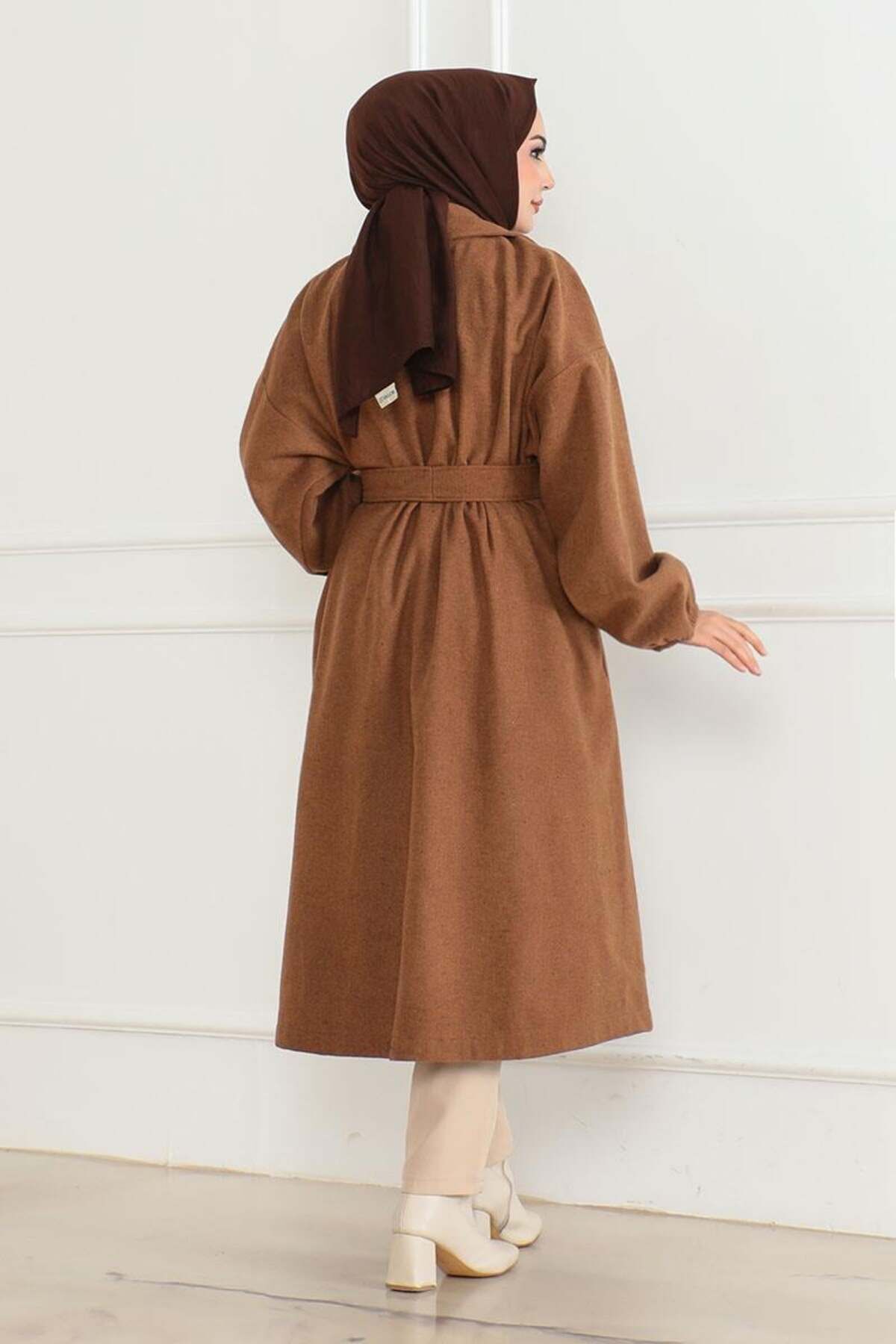 Kruvaze Yakalı Kaşe Kaban TABA