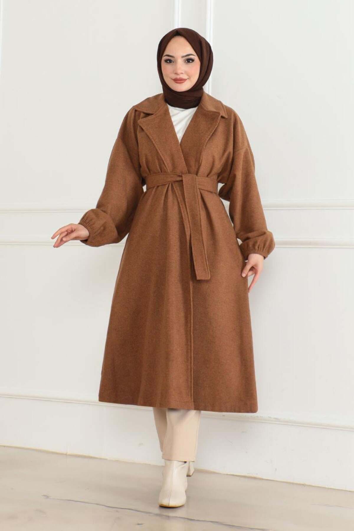 Kruvaze Yakalı Kaşe Kaban TABA