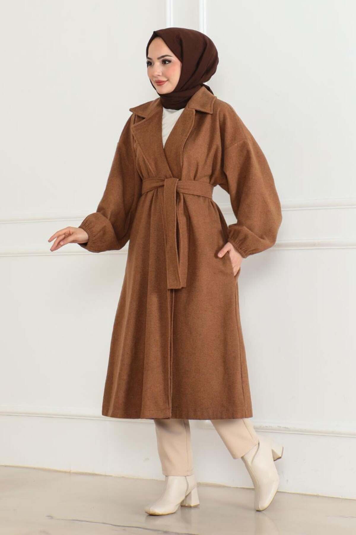 Kruvaze Yakalı Kaşe Kaban TABA