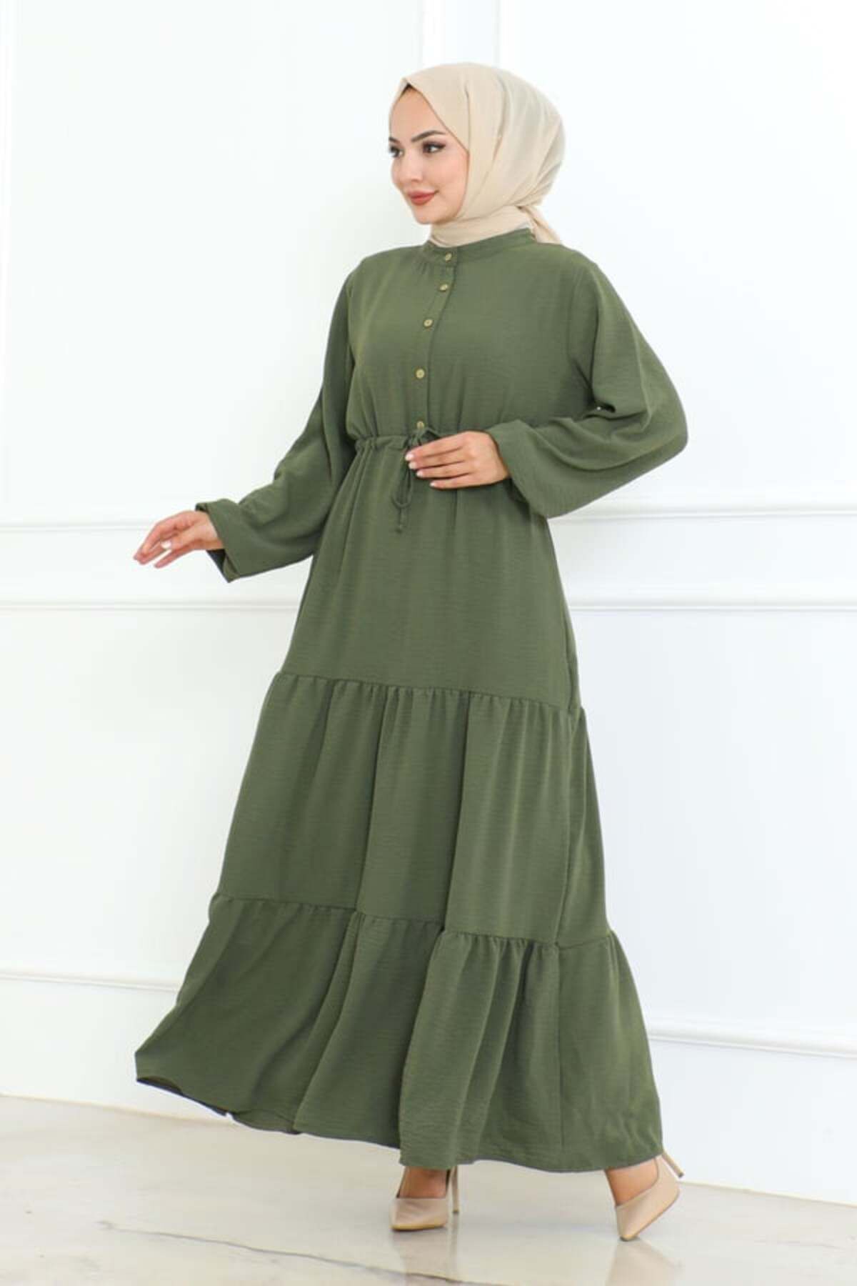 Afra Bağcık Detaylı Elbise HAKİ