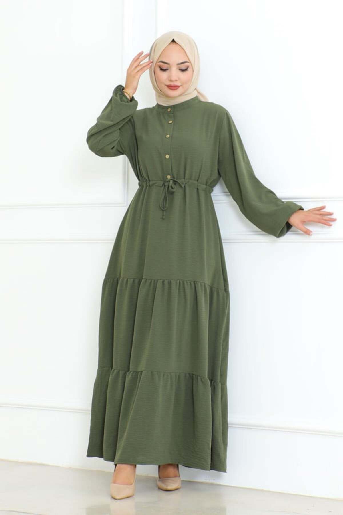 Afra Bağcık Detaylı Elbise HAKİ