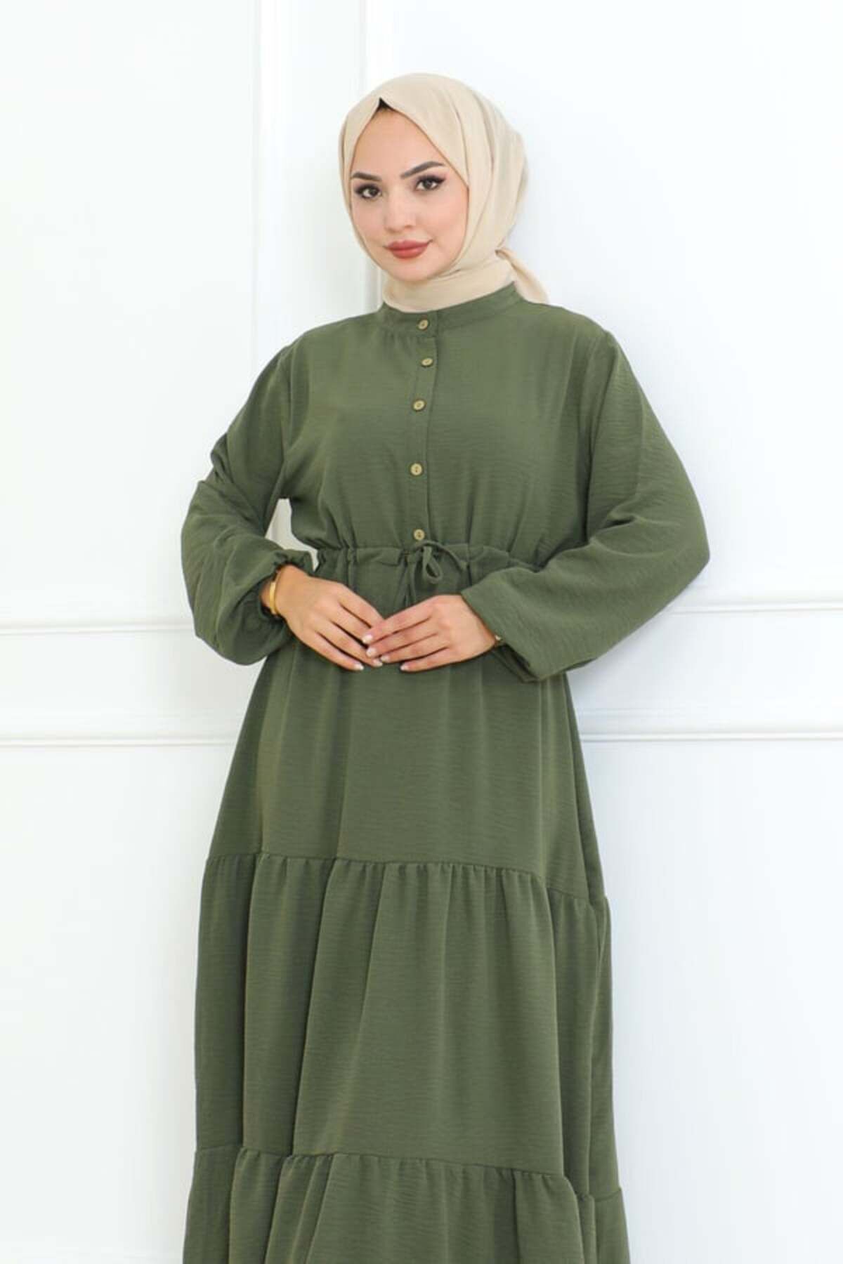 Afra Bağcık Detaylı Elbise HAKİ