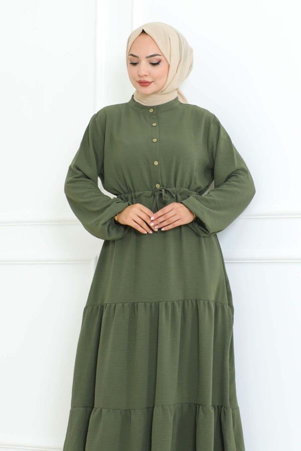 Afra Bağcık Detaylı Elbise HAKİ