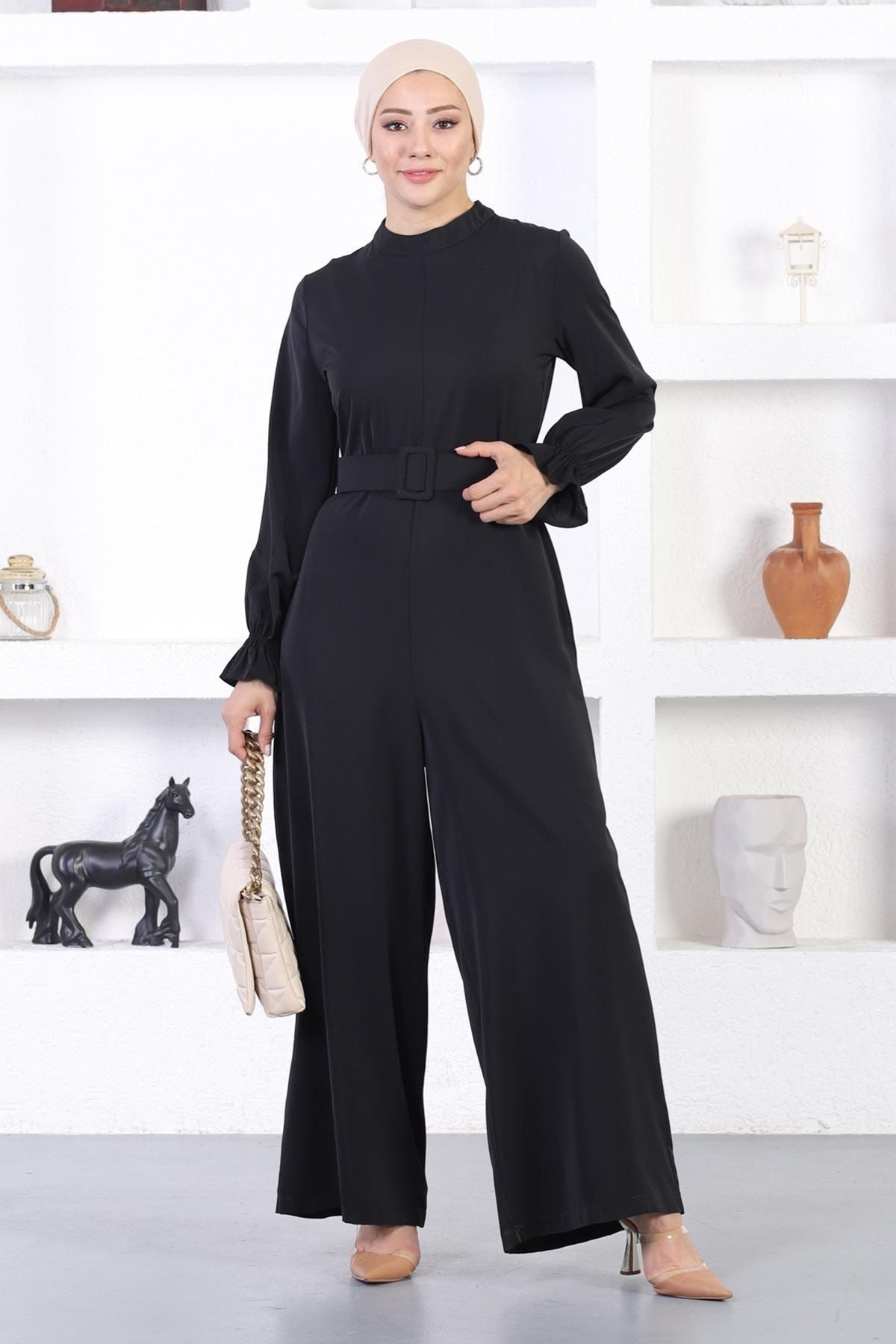 Kemerli Tulum Elbise Siyah 12244