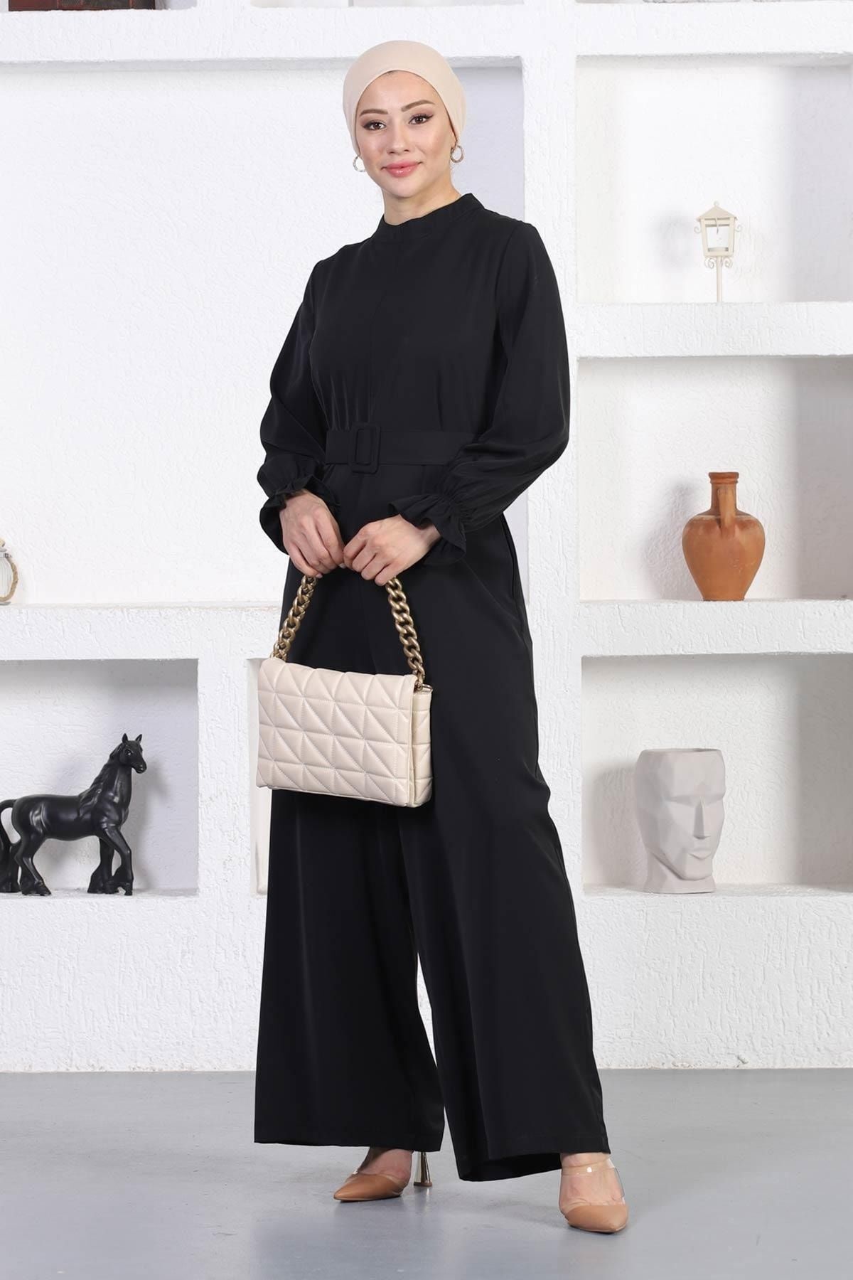 Kemerli Tulum Elbise Siyah 12244