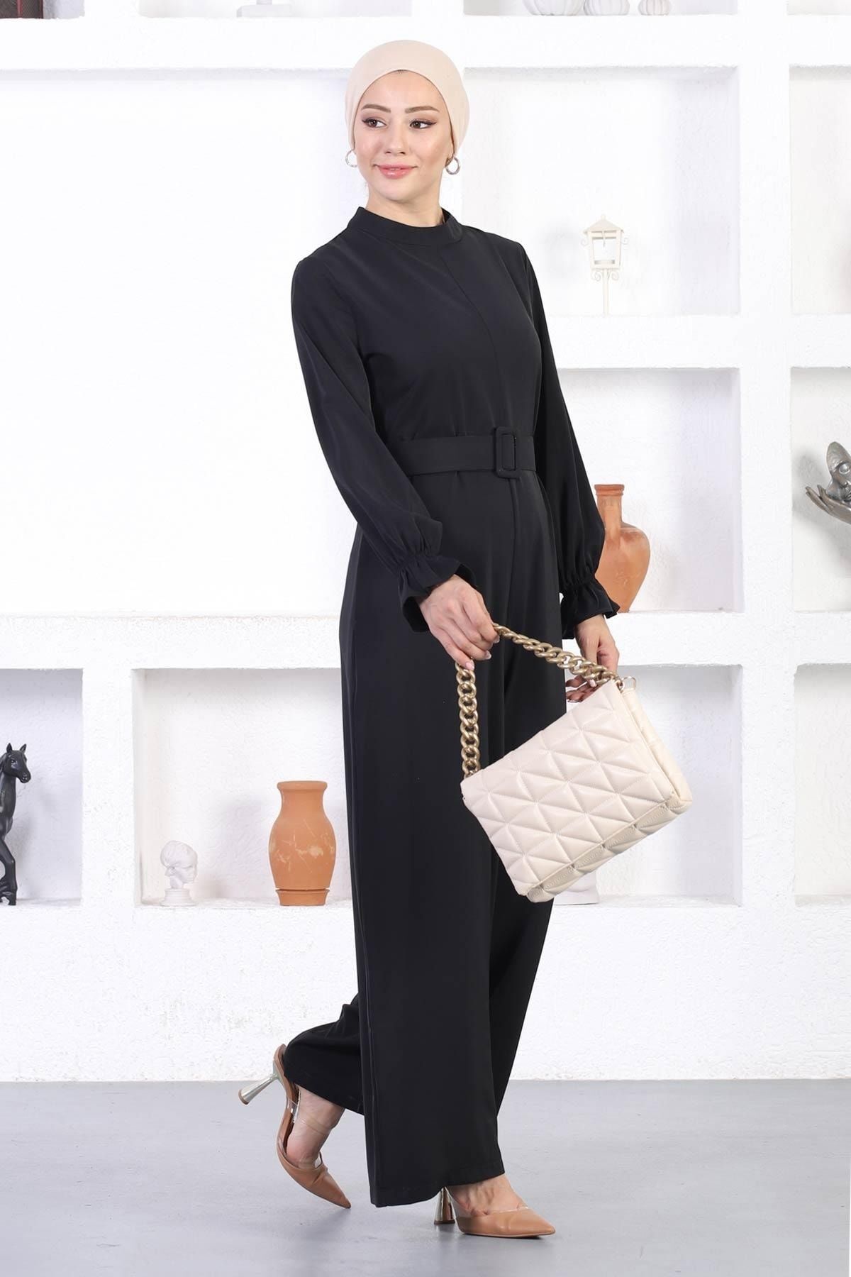 Kemerli Tulum Elbise Siyah 12244