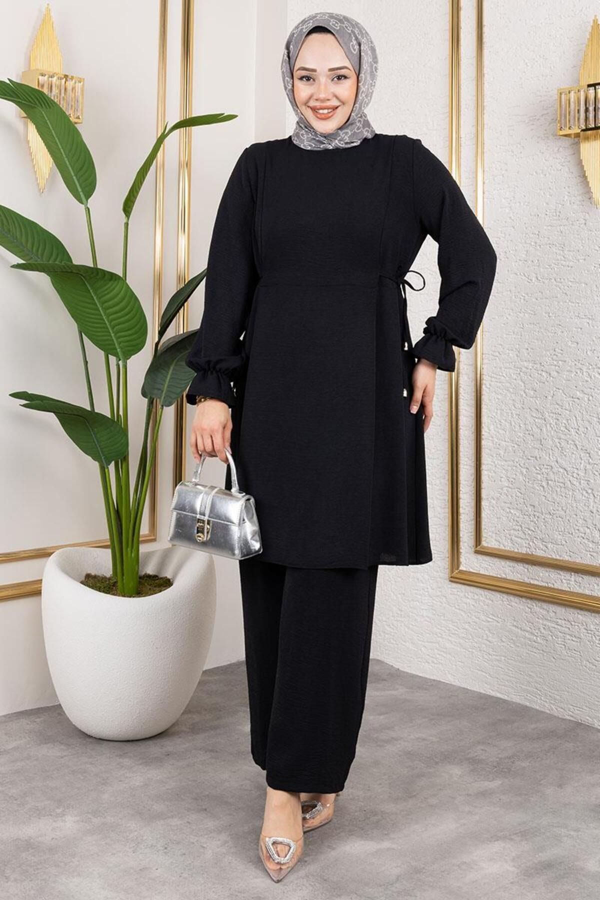 Yanları Bağcıklı Aerobin Takım SİYAH - SİYAH - 3