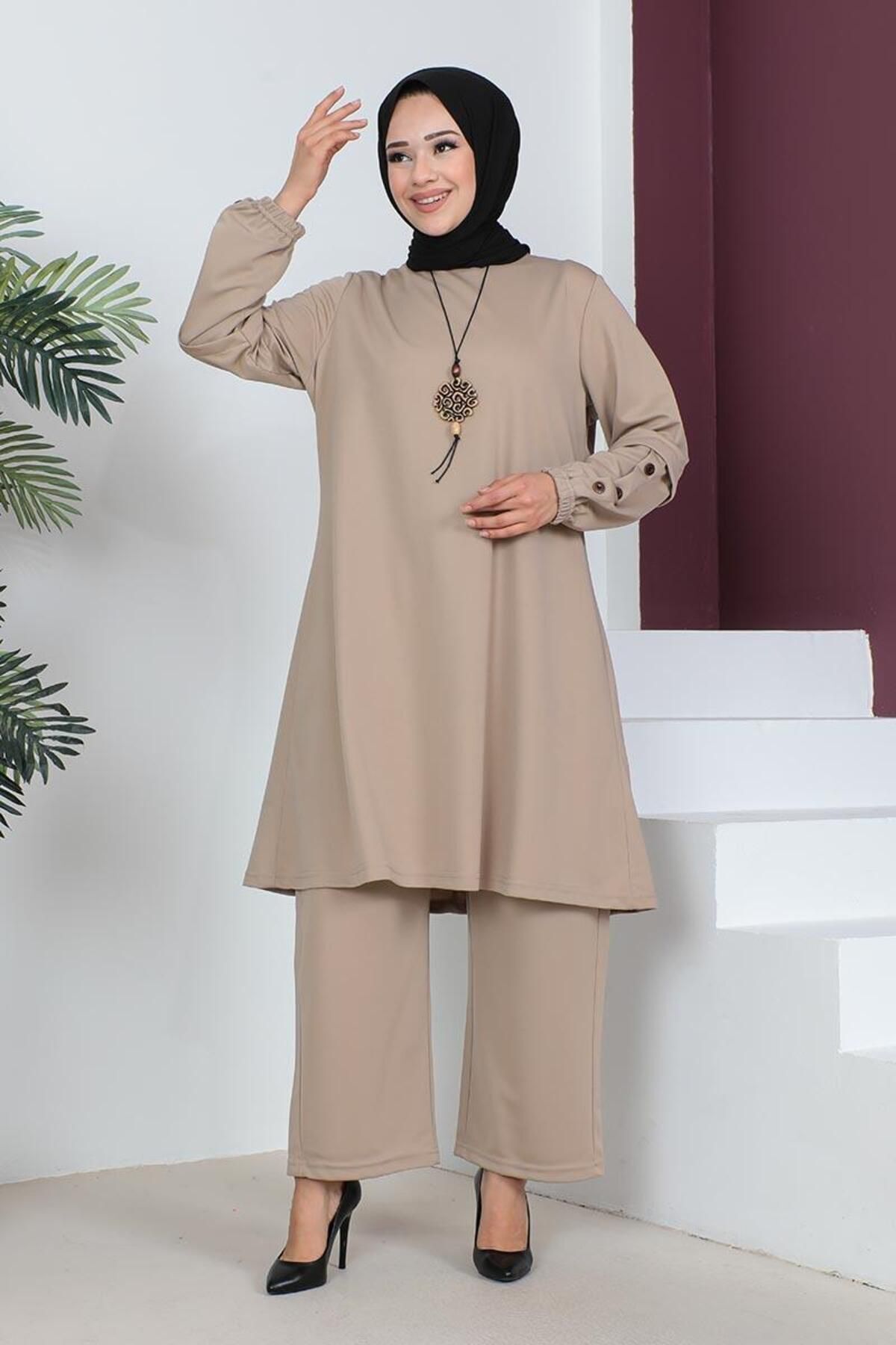 Büyük Beden Double Örme Takım VİZON