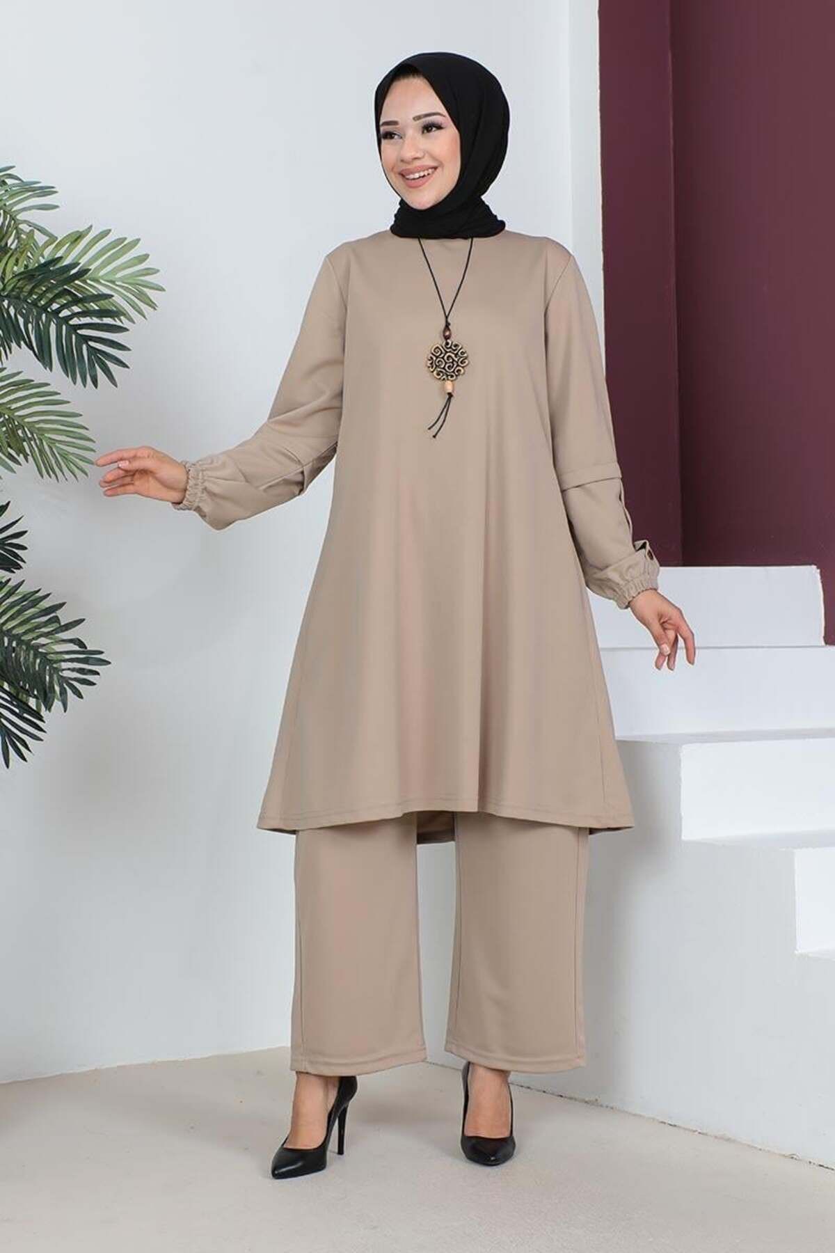 Büyük Beden Double Örme Takım VİZON