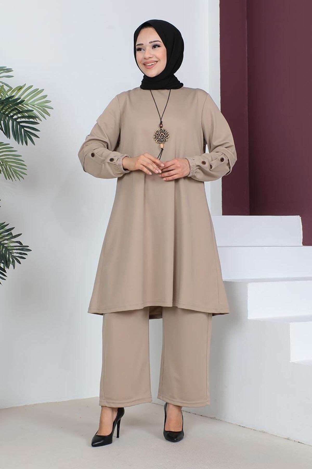 Büyük Beden Double Örme Takım VİZON