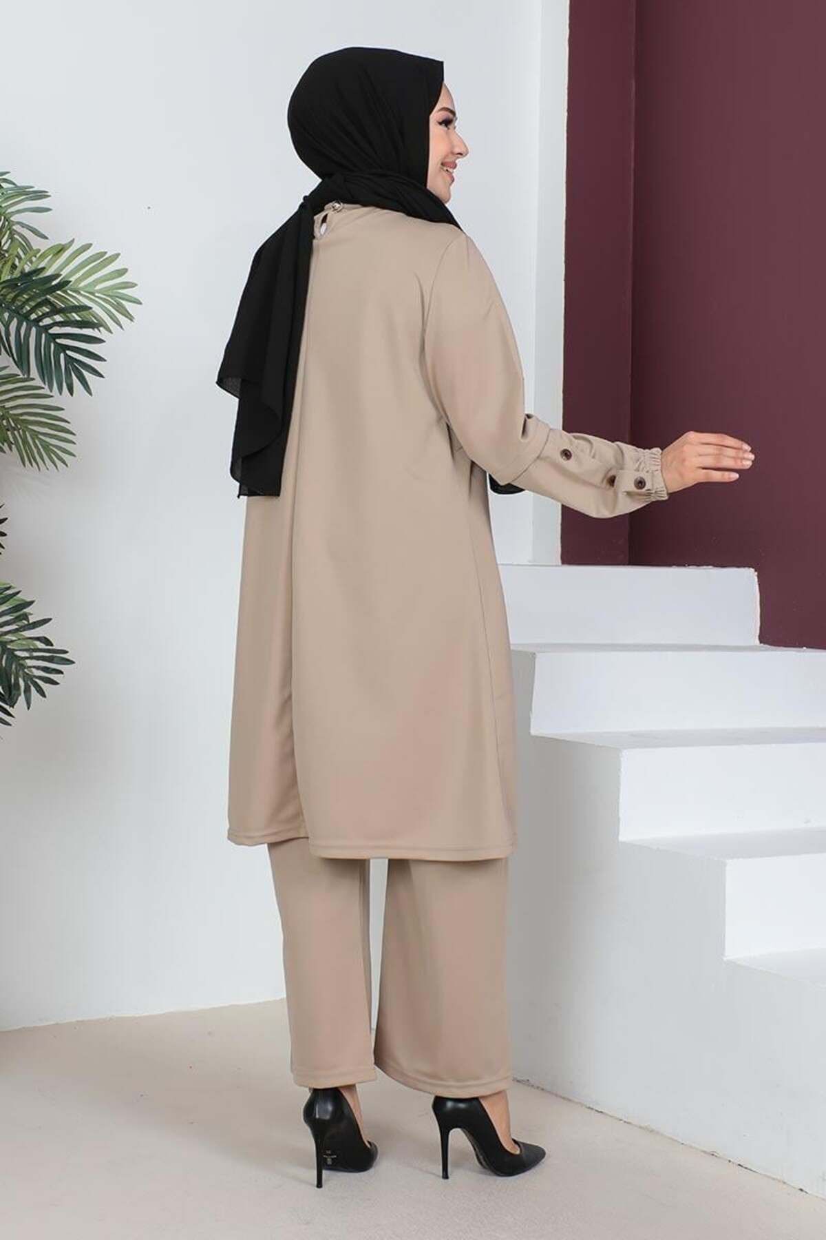 Büyük Beden Double Örme Takım VİZON