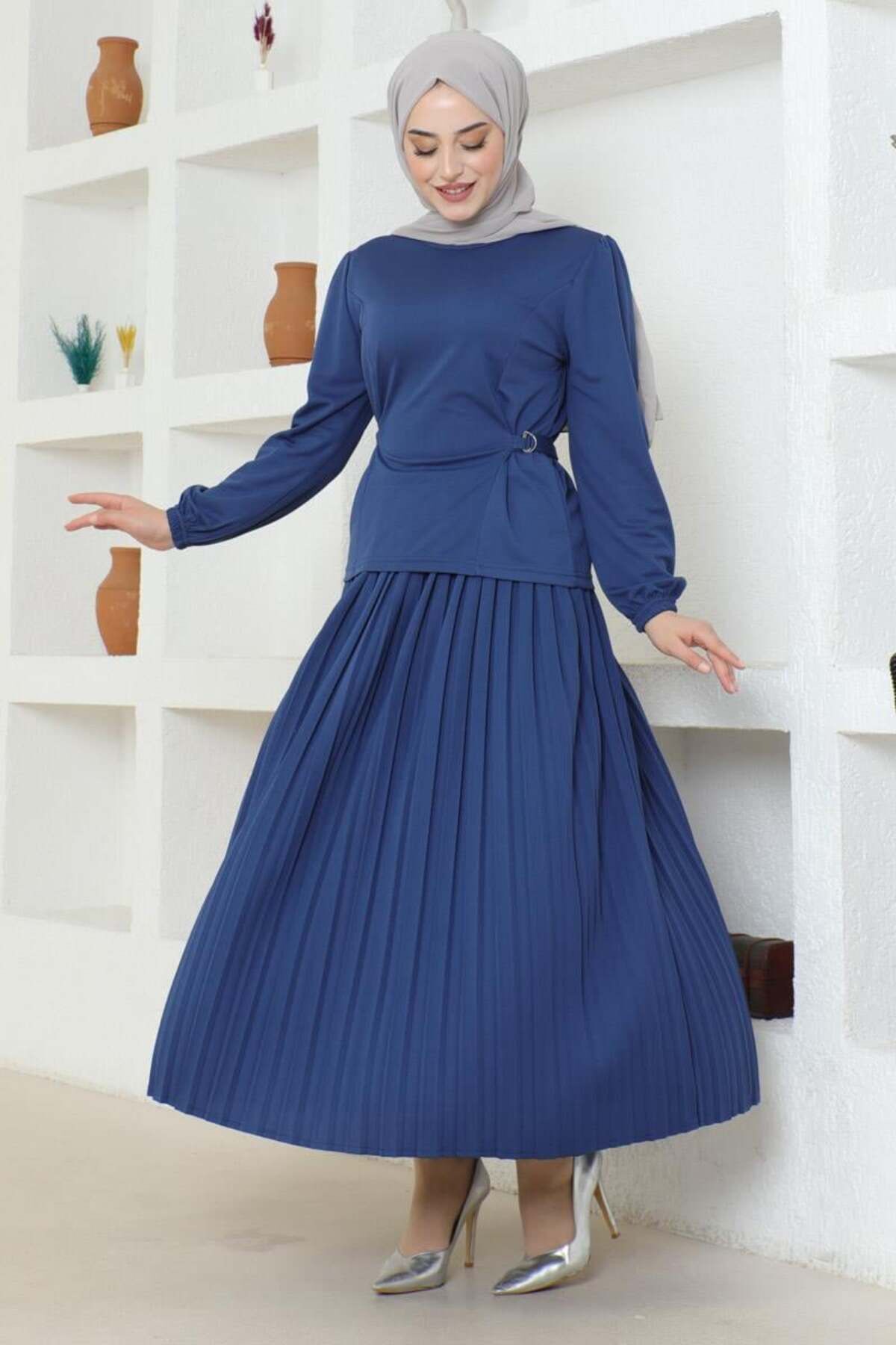 Bel Detaylı Piliseli Takım İNDİGO