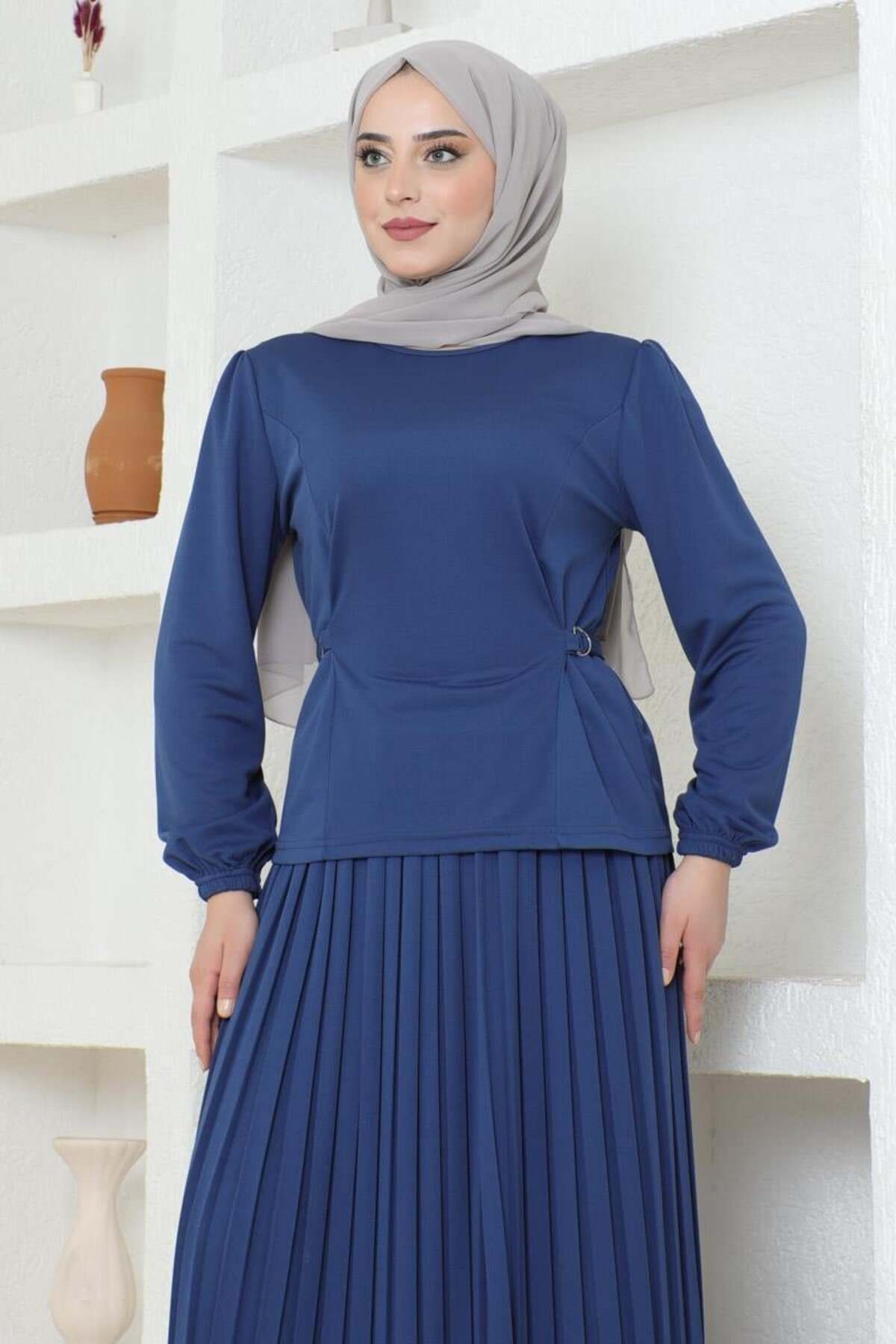 Bel Detaylı Piliseli Takım İNDİGO