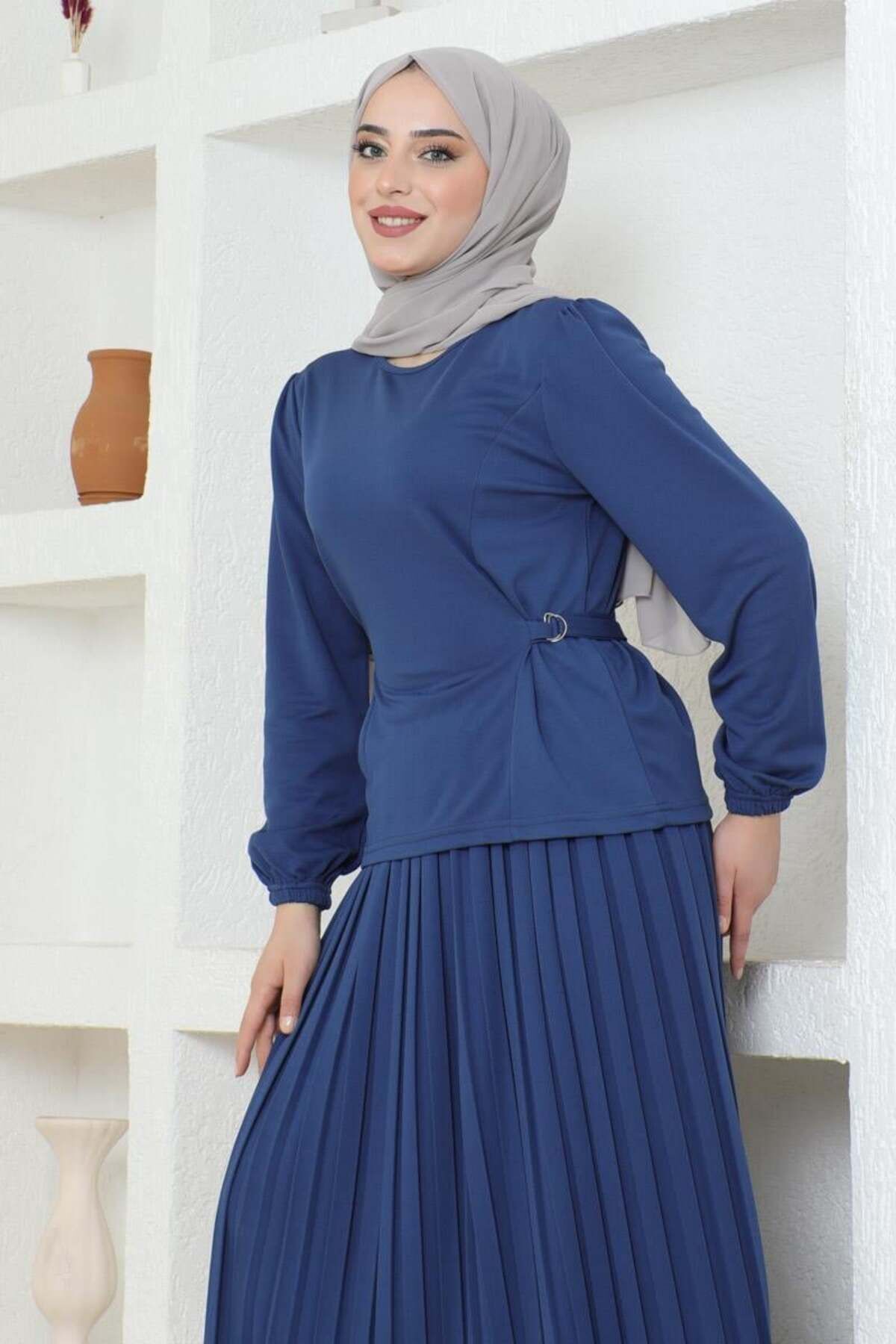 Bel Detaylı Piliseli Takım İNDİGO