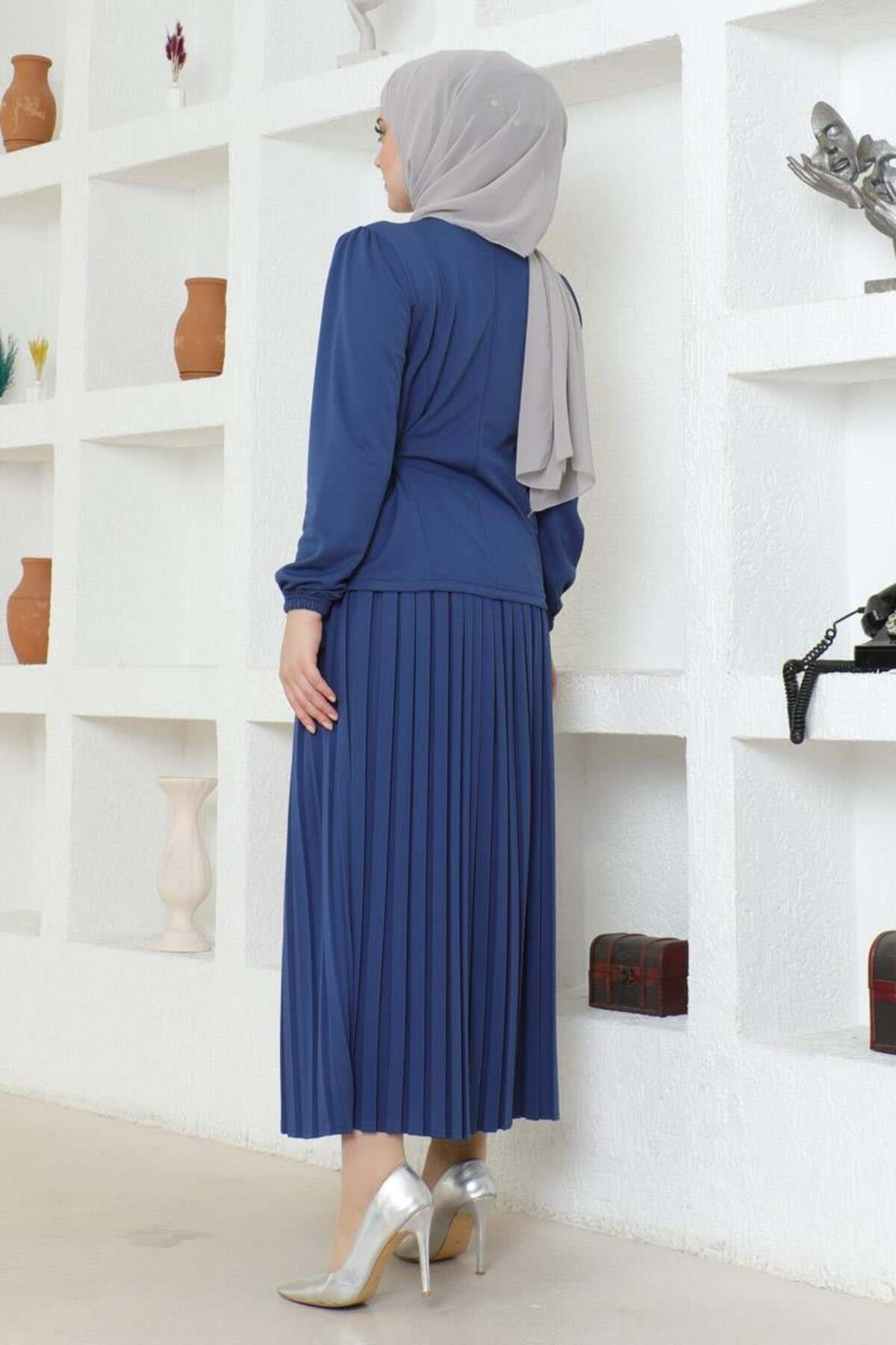 Bel Detaylı Piliseli Takım İNDİGO