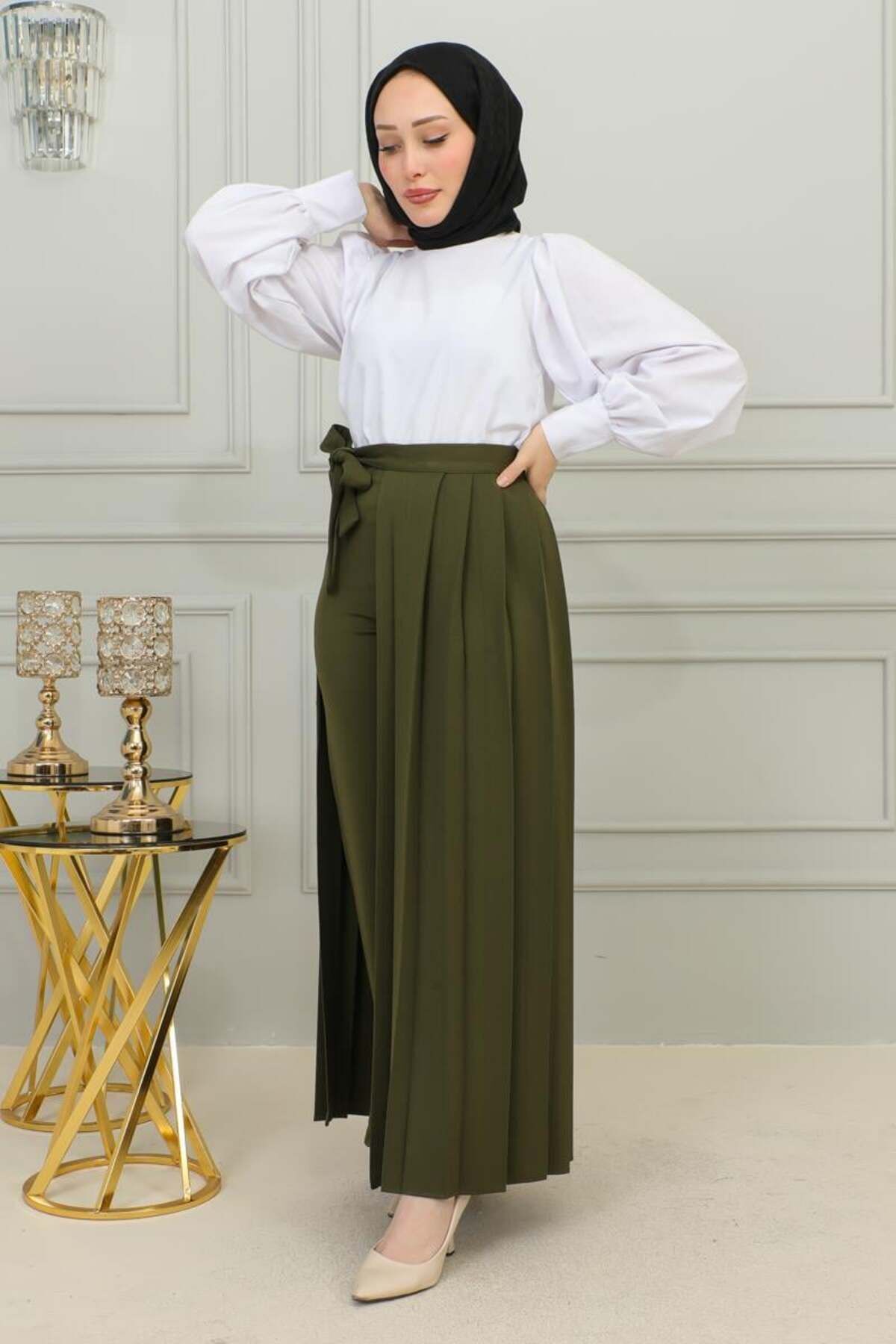 Piliseli Pantolon Etek HAKİ