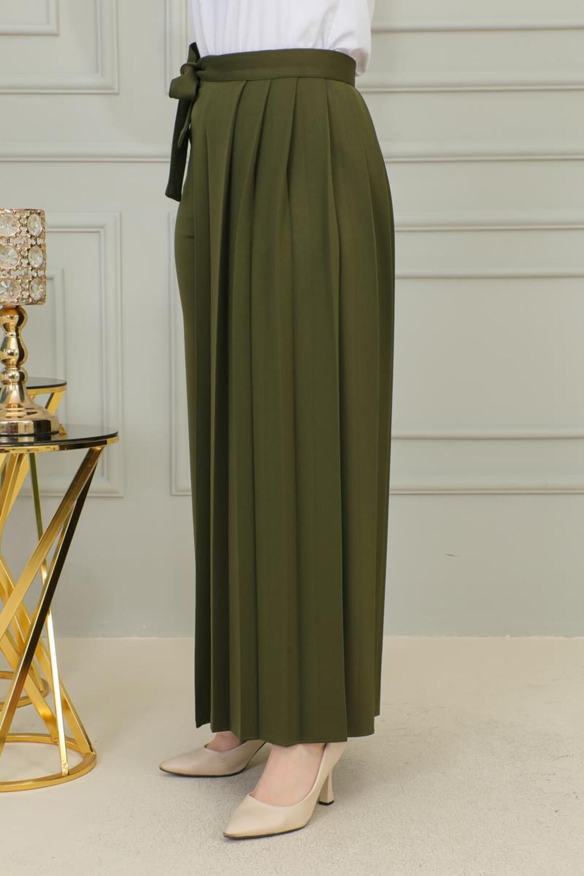 Piliseli Pantolon Etek HAKİ