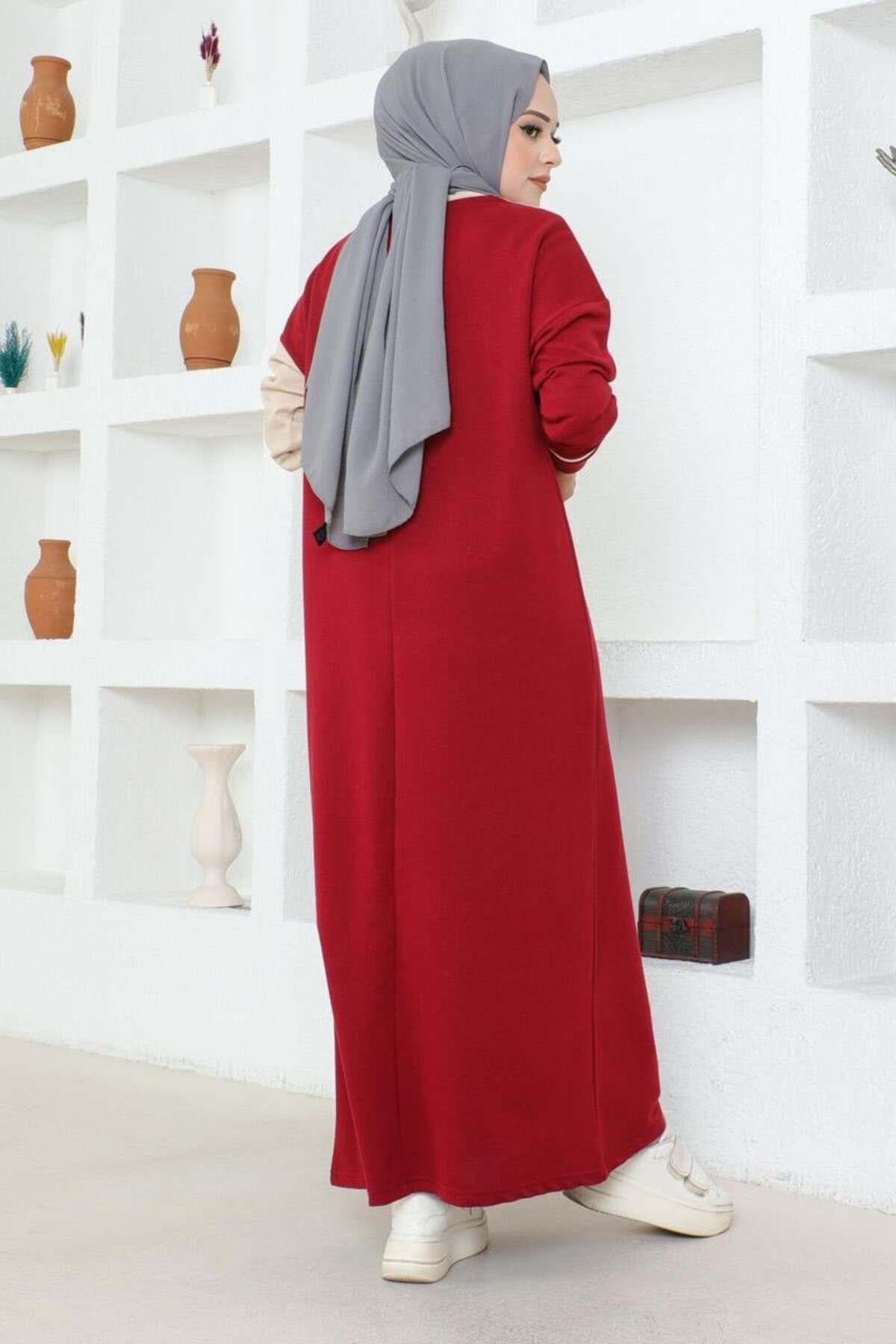 Şerit Detaylı Spor Elbise  BORDO