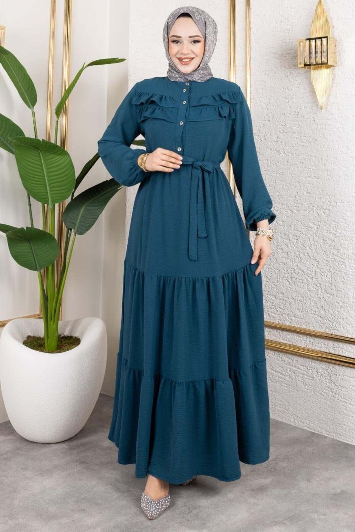 Önü Fırfır Detaylı Aerobin Elbise