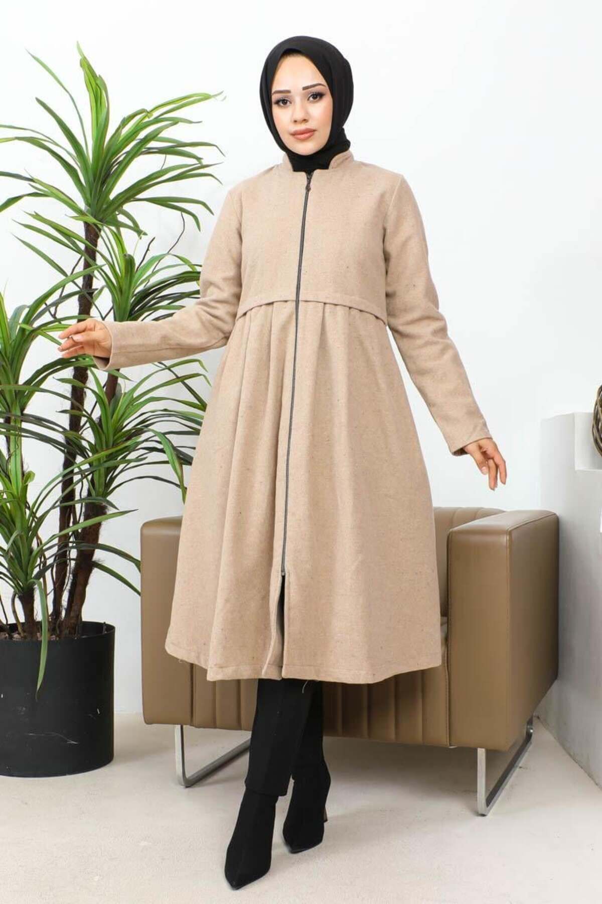 Pileli Fermuarlı Kaşe Kap VİZON