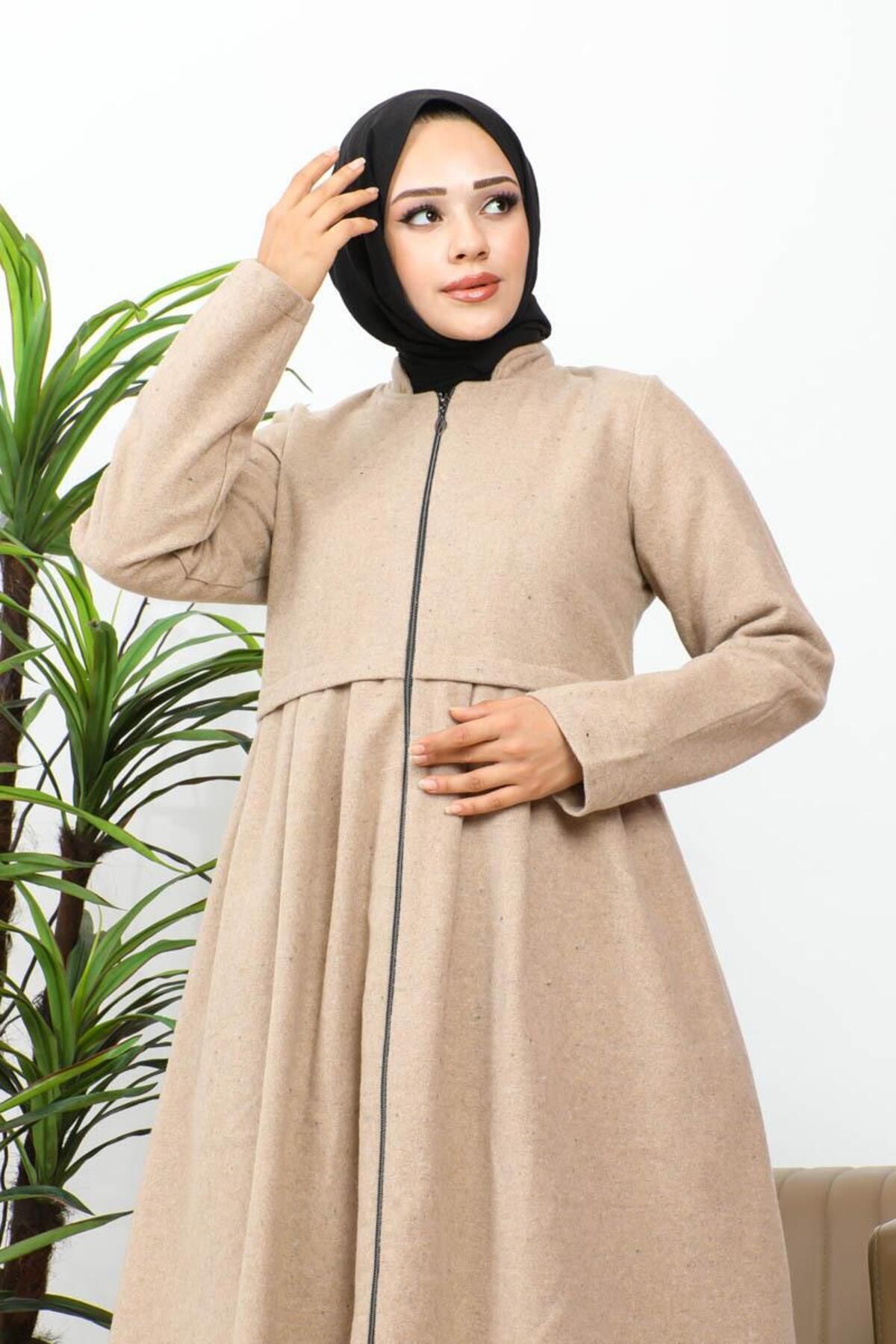 Pileli Fermuarlı Kaşe Kap VİZON