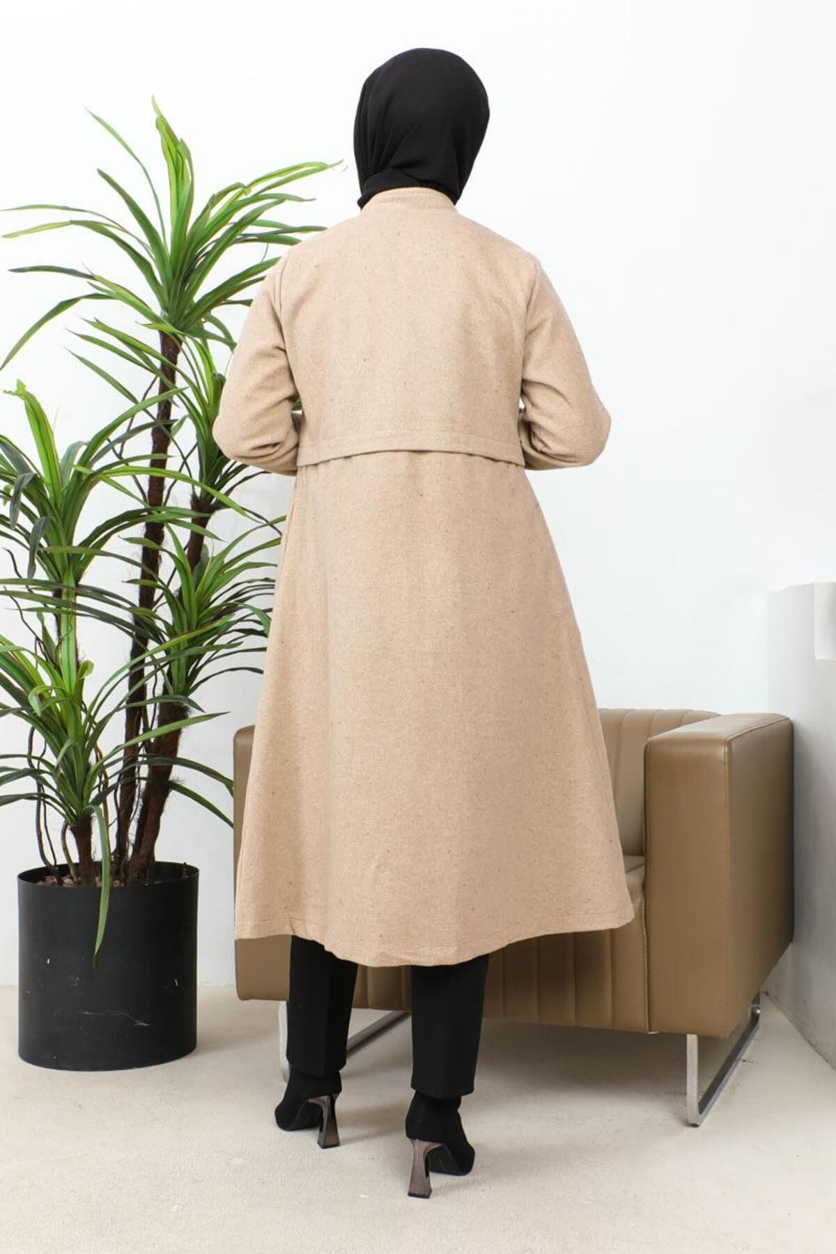 Pileli Fermuarlı Kaşe Kap VİZON