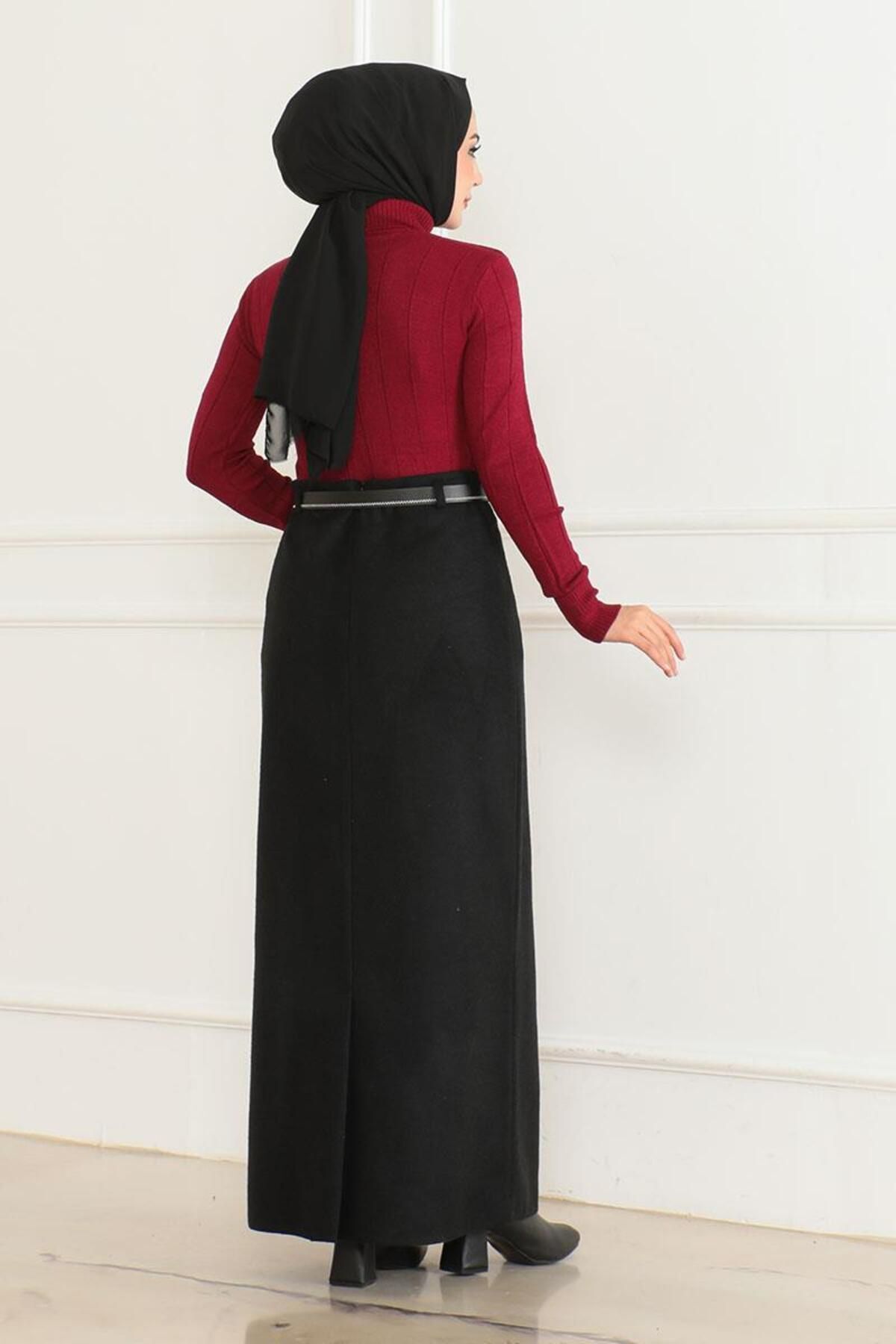 Kemerli Kaşe Kalem Etek SİYAH