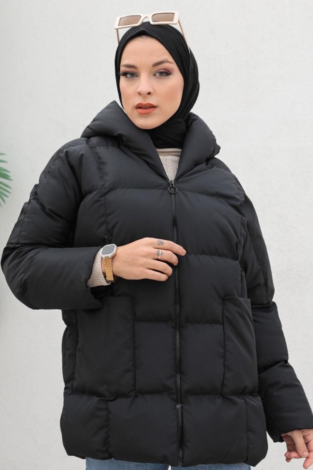 Oversize Şişme Mont Siyah