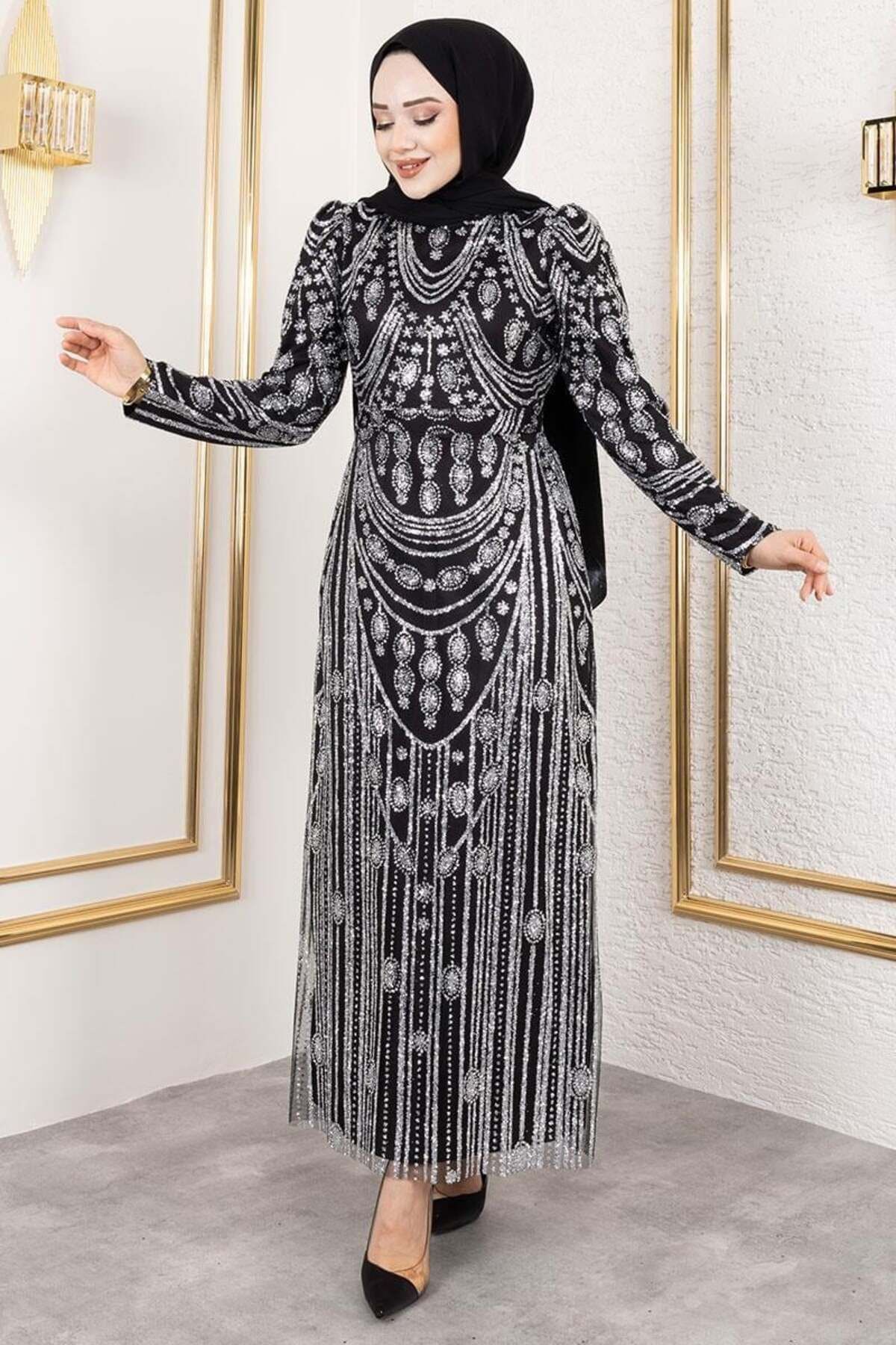 Simli İşlemeli Kalem Elbise