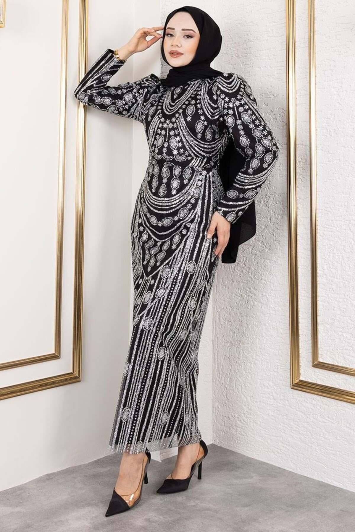 Simli İşlemeli Kalem Elbise