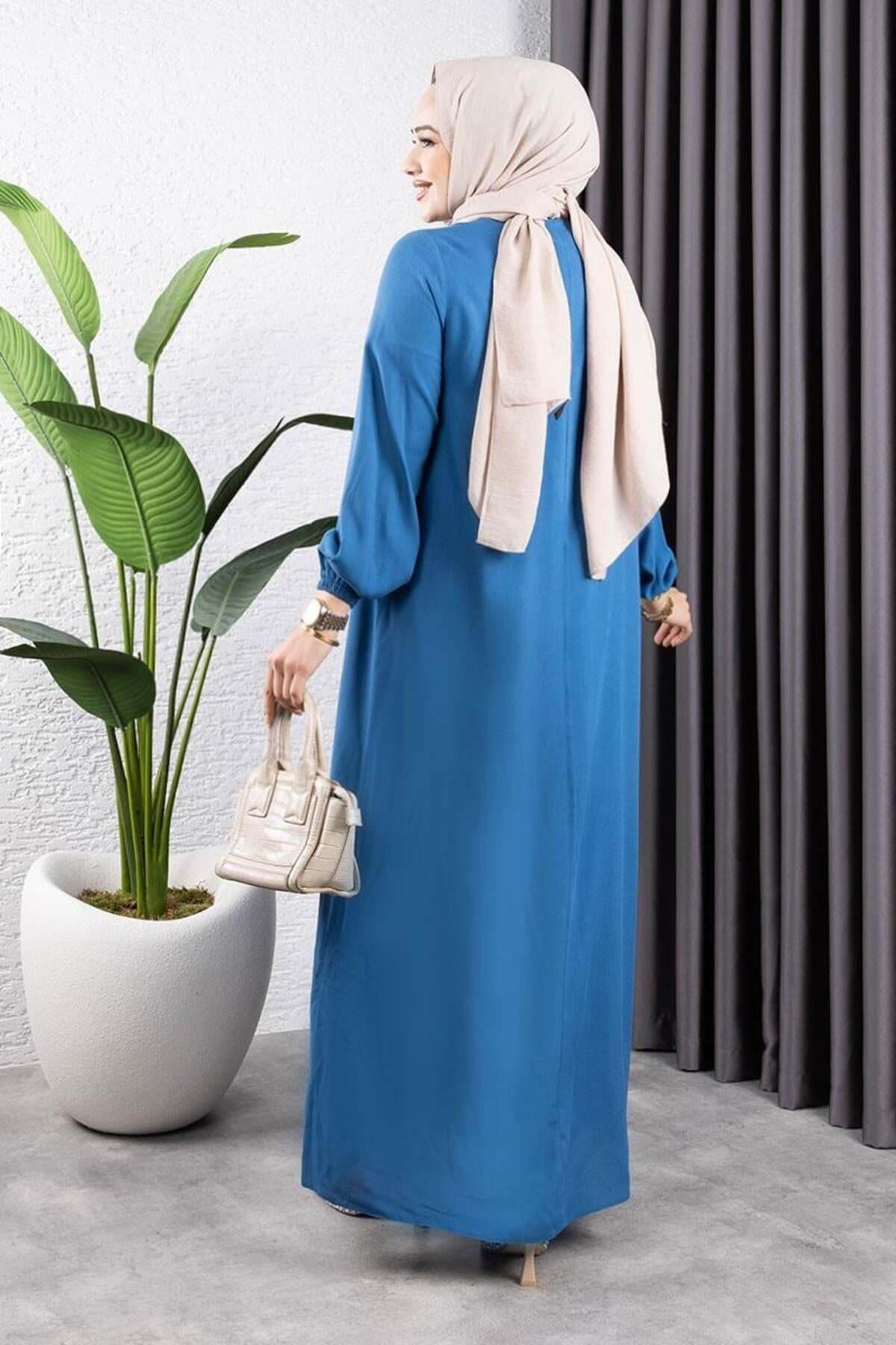 Yarım Düğmeli Viskon Elbise