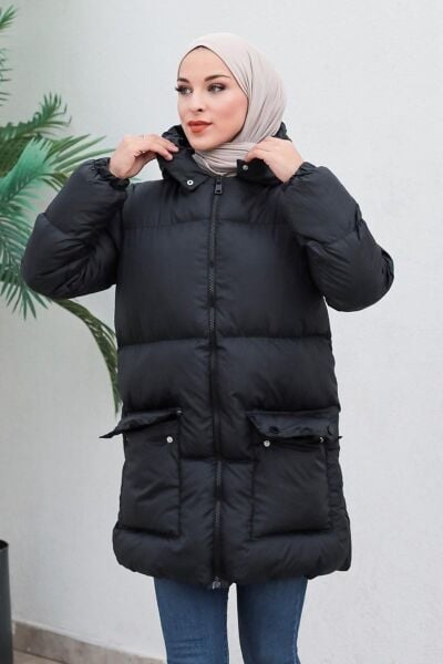 Cepli Şişme Mont Siyah