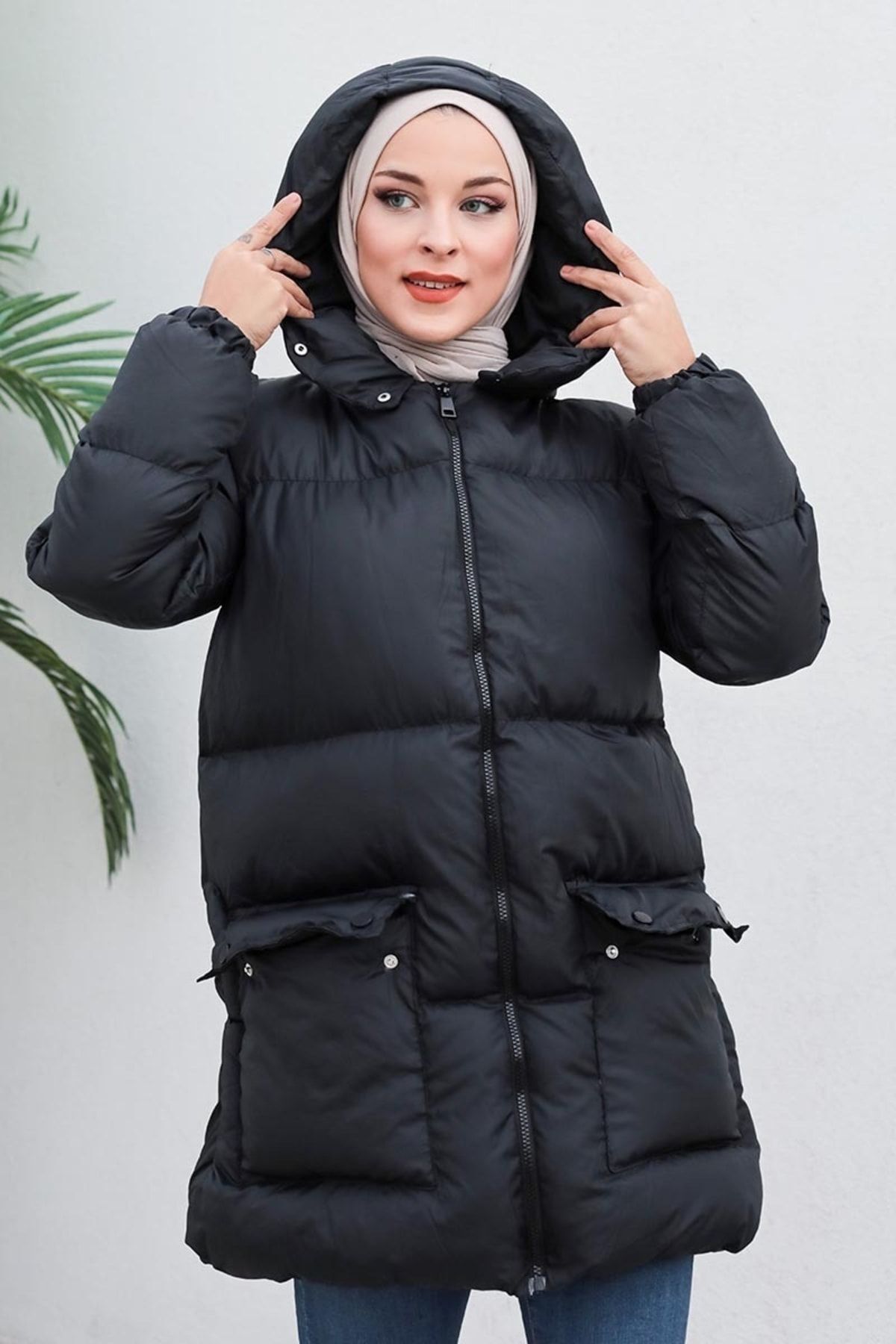 Cepli Şişme Mont Siyah