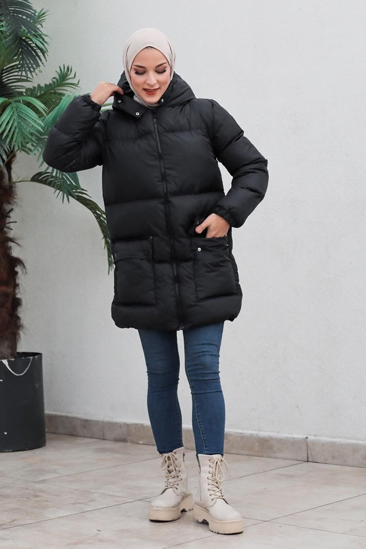 Cepli Şişme Mont Siyah