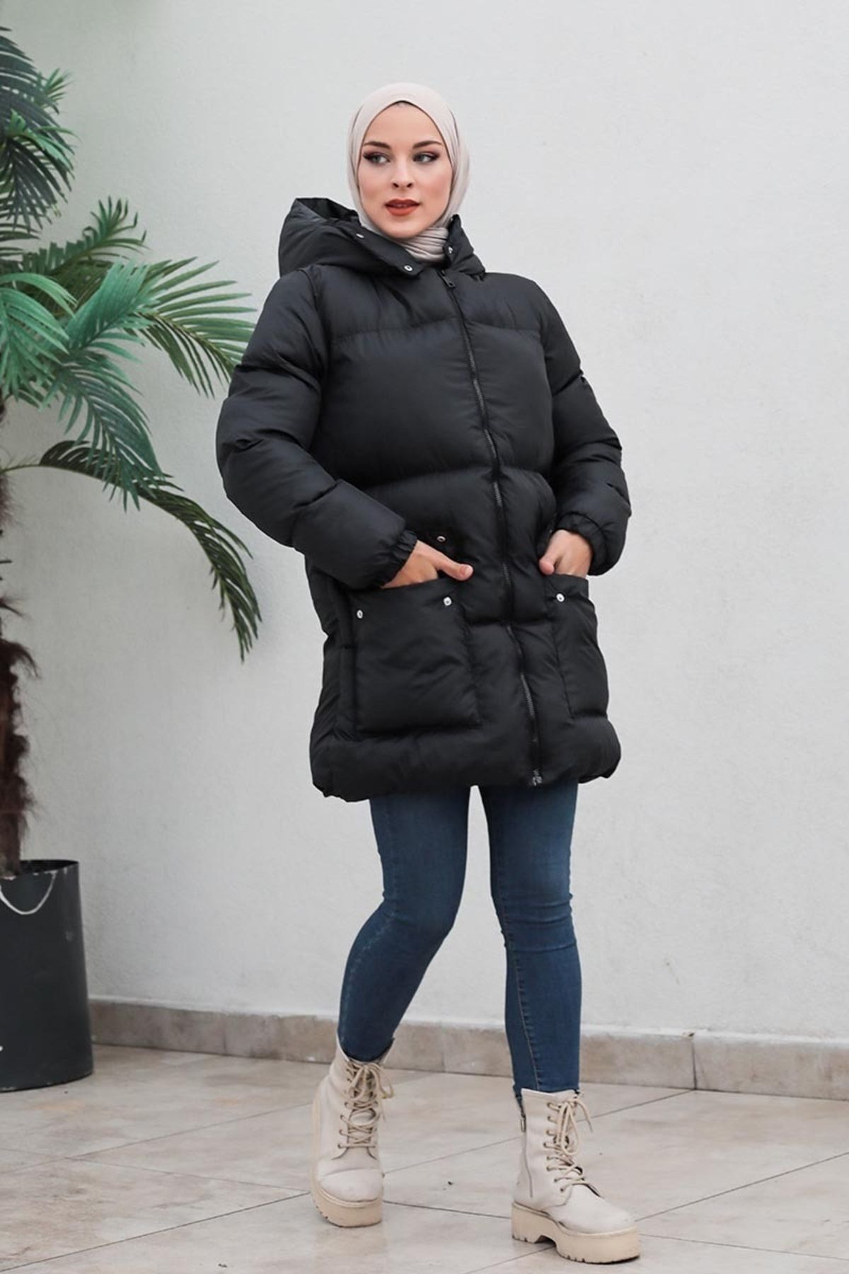 Cepli Şişme Mont Siyah