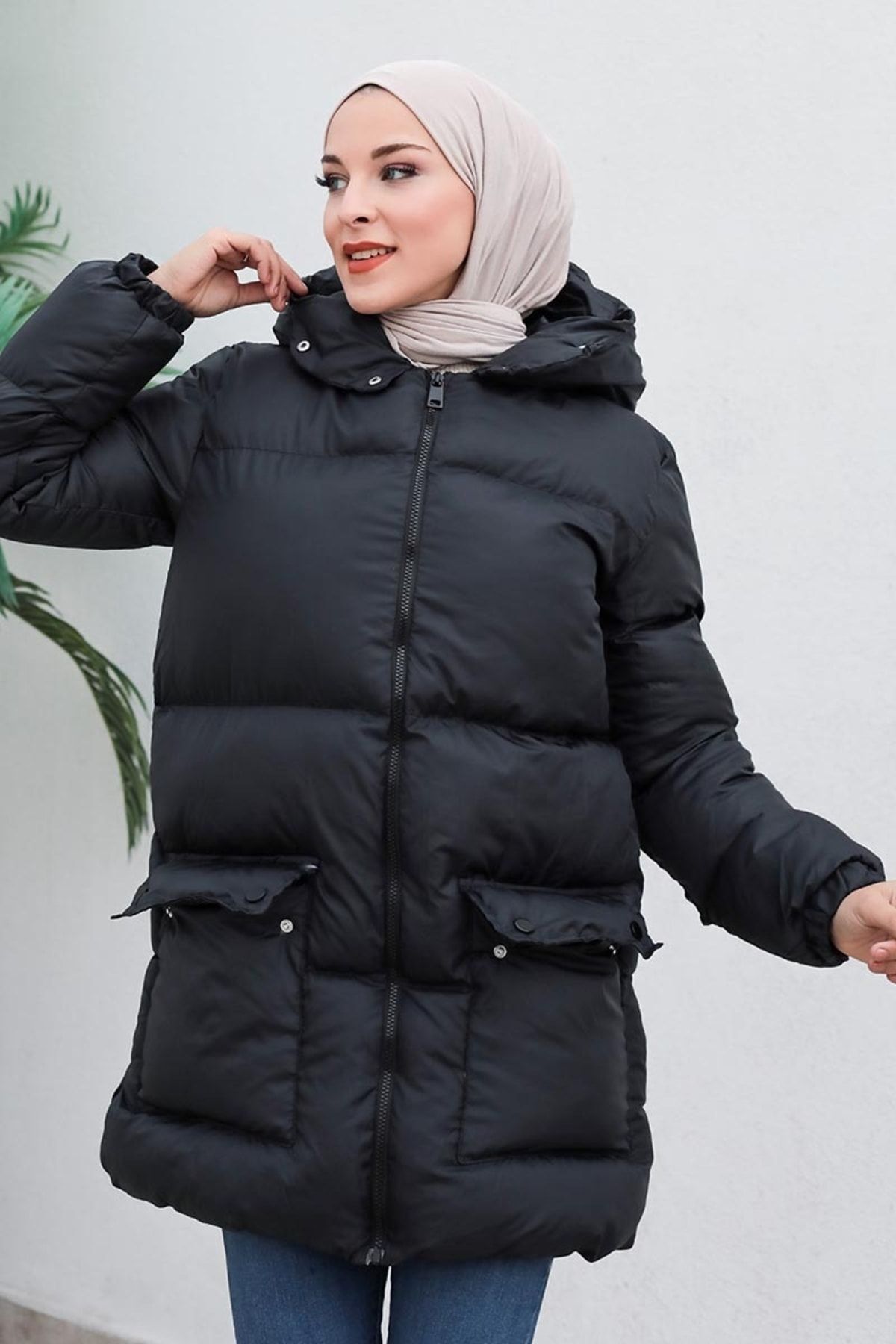 Cepli Şişme Mont Siyah