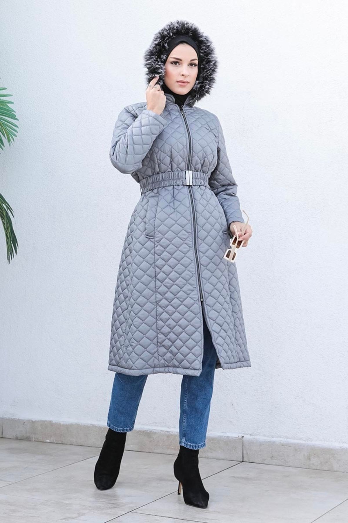 Kadın Kapitone Şişme Mont Gri