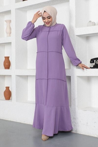 Dikiş Detaylı Model Elbise Lila