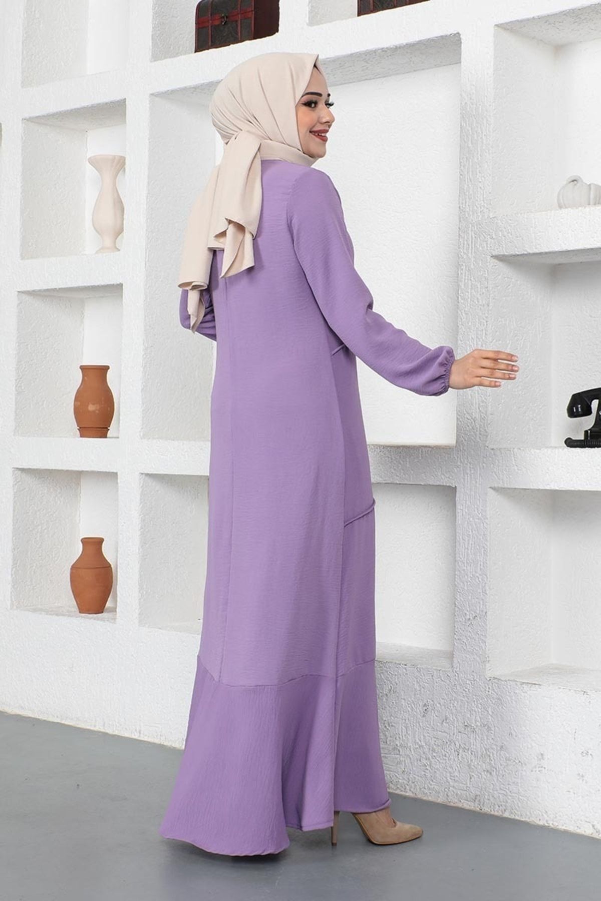 Dikiş Detaylı Model Elbise Lila